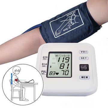 Daskoo Oberarm-Blutdruckmessgerät LCD Blutdruck Monitor Automatische Pulsmesser, Mit Universalmanschette
