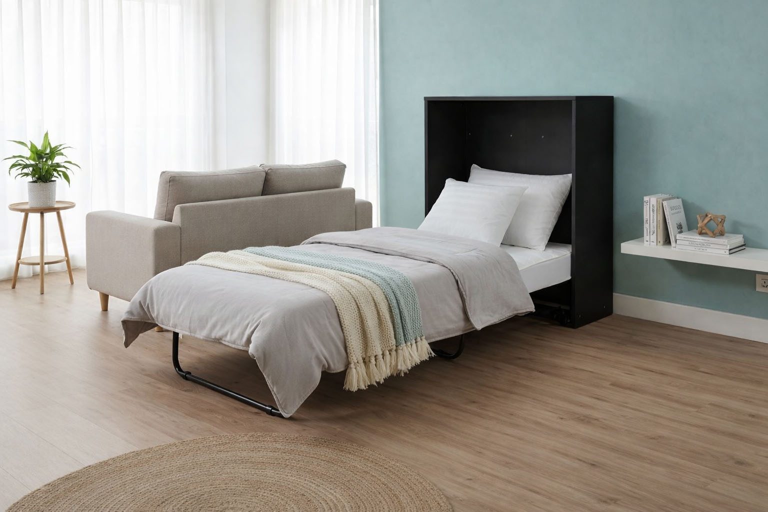 Home affaire Schrankbett Sognum als Gästebett nutzbar, Wandklappbett in Kommodenoptik (in den Farben weiß, schwarz und kaschmir erhältlich) inkl. Matratze, platzsparendes Klappbett, optimal für kleine Räume