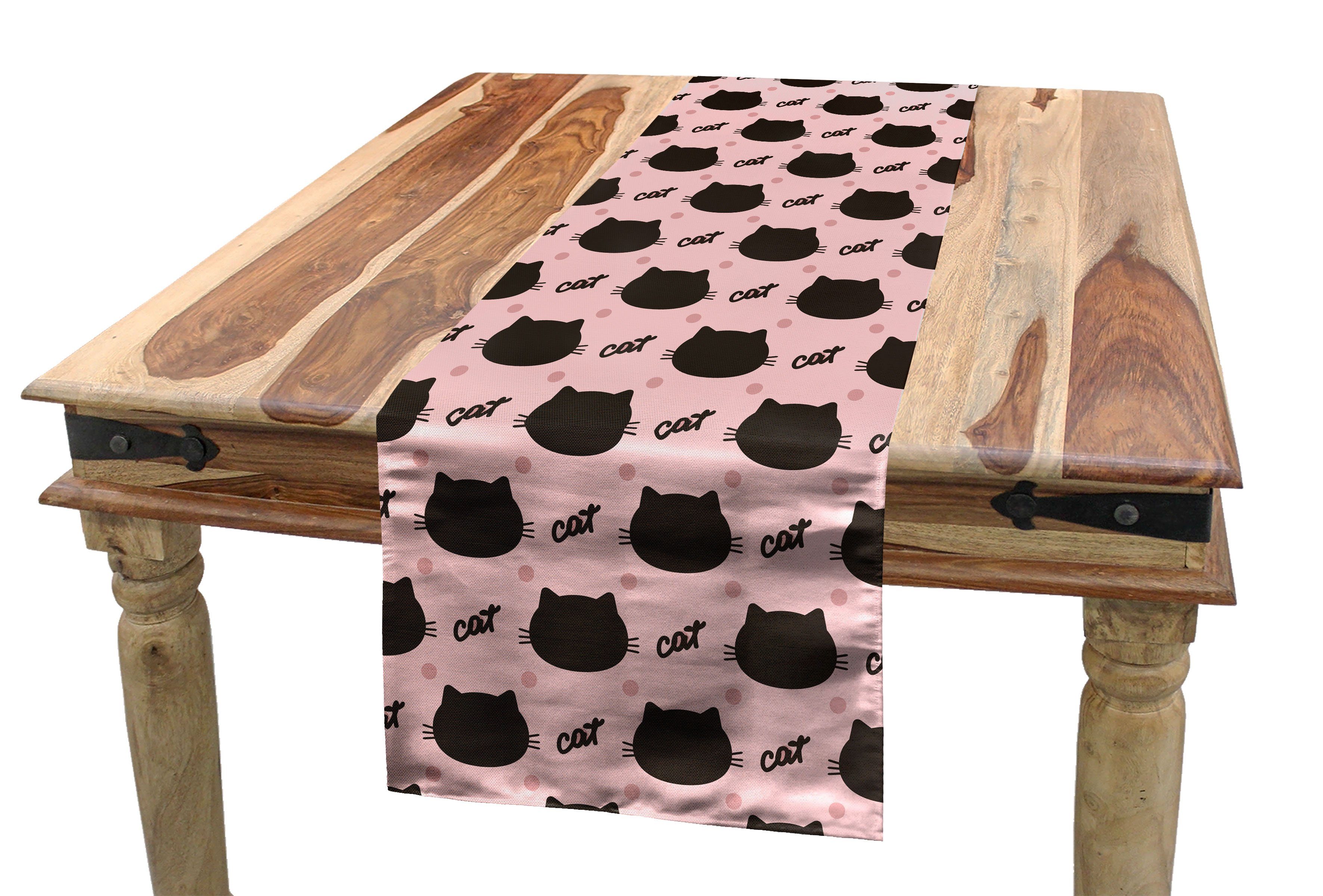 Abakuhaus Tischläufer Esszimmer Küche Rechteckiger Dekorativer Tischläufer, Katze Kopf Silhouetten Dots Girly