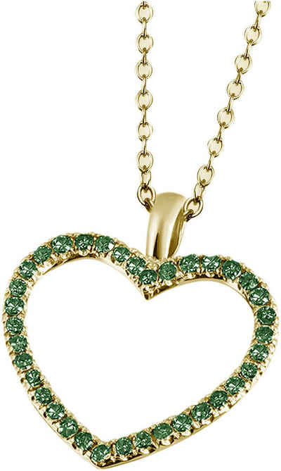 Firetti Kette mit Anhänger Schmuck Geschenk Gold 375 Gold 585 Halsschmuck Halskette Herz, mit Tsavorit, Rubin, Saphir oder Brillanten