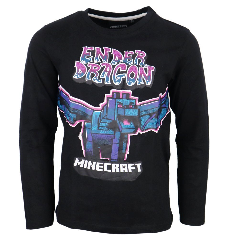 Minecraft Langarmshirt Minecraft Gamer Ender Drache Kinder langarm Shirt Gr. 116 bis 152, 100% Baumwolle in Schwarz