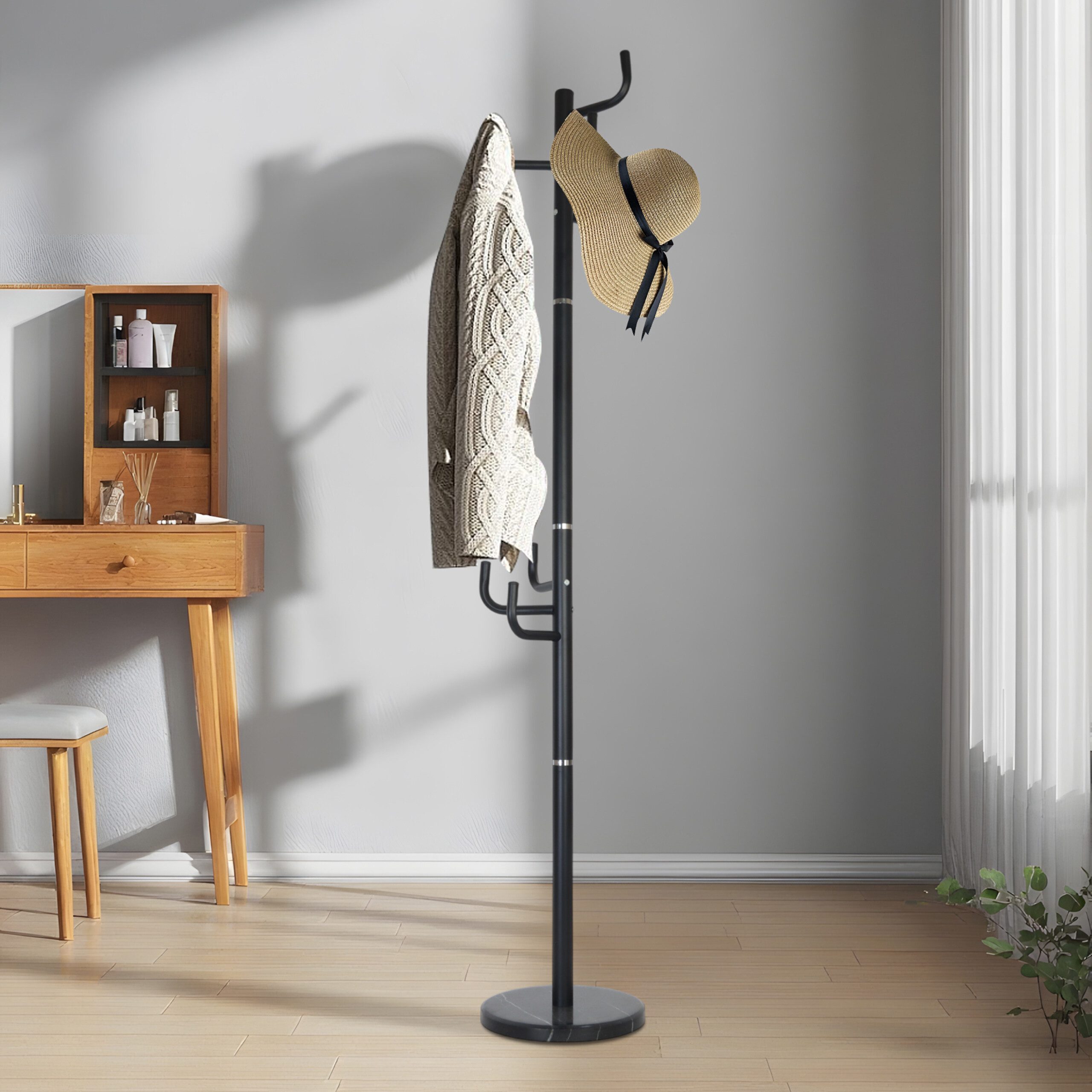 relaxdays Garderobenständer mit Marmorfuß, schwarz günstig online kaufen