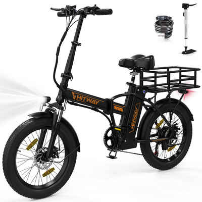 HITWAY E-Bike 20" 3,0 Fat Tire klapprad,Elektrofahrrad/36V/12Ah,SHIMANO, 7 Gang SHIMANO, Kettenschaltung, Heckmotor, 432 Wh akku, E-Mountainbike Damen/Herren 160 - 185 cm, +Fahrradpump-Schloss,StVZO