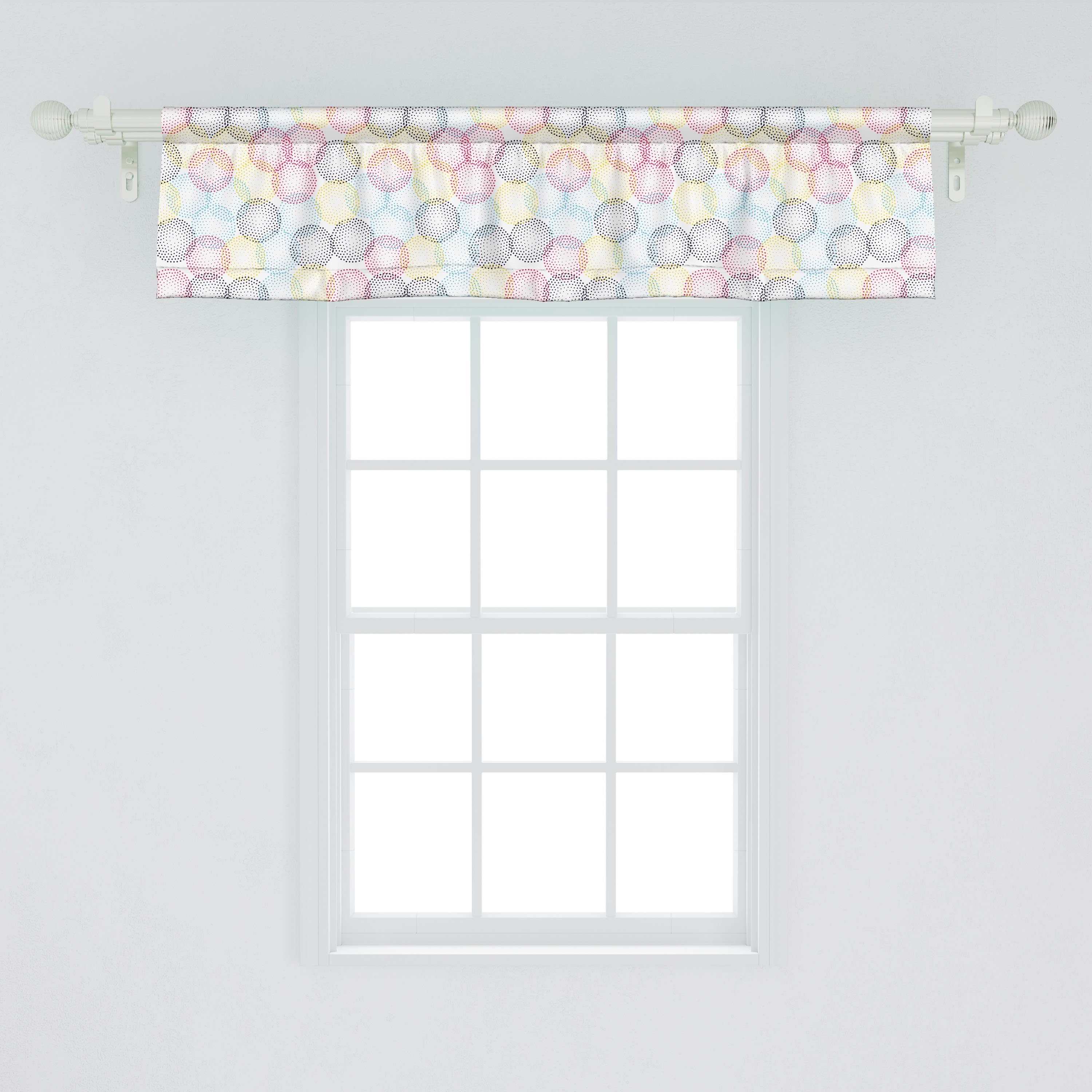 Scheibengardine Vorhang Volant für Küche mit Dekor Stangentasche, Geometrisch Runden Pointillismus Microfaser, Abakuhaus, Moderne Schlafzimmer