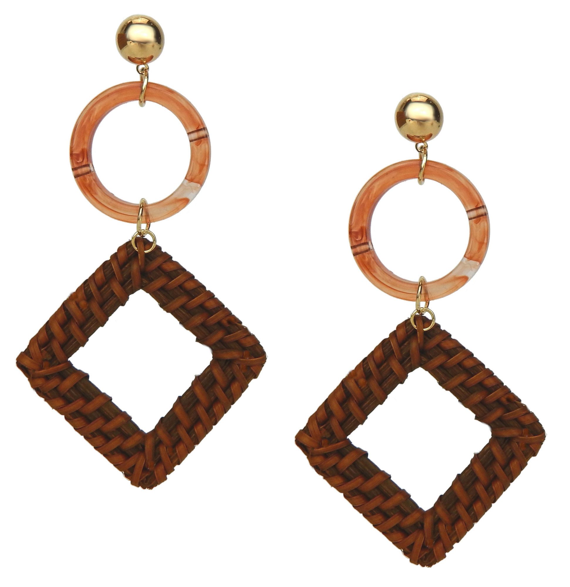 Ella Jonte Paar Ohrhänger, Boho Statement-Ohrringe – Lange Bast-Ohrstecker im Ethno-Ibiza Style