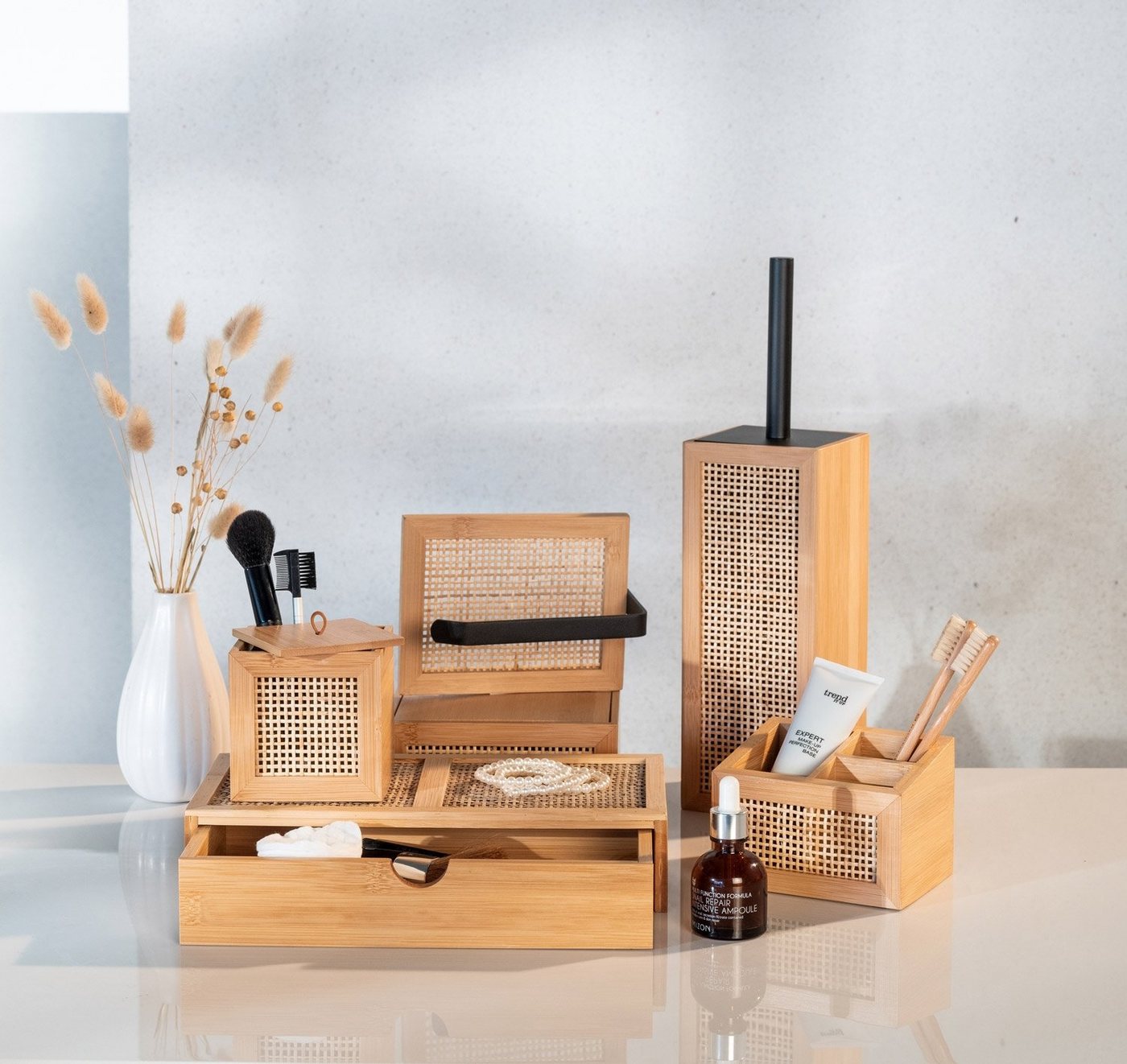 Thumbnail - WENKO Aufbewahrungsbox ALLEGRE, Braun, B 15 cm, mit Deckel, Bambus, Rattan
