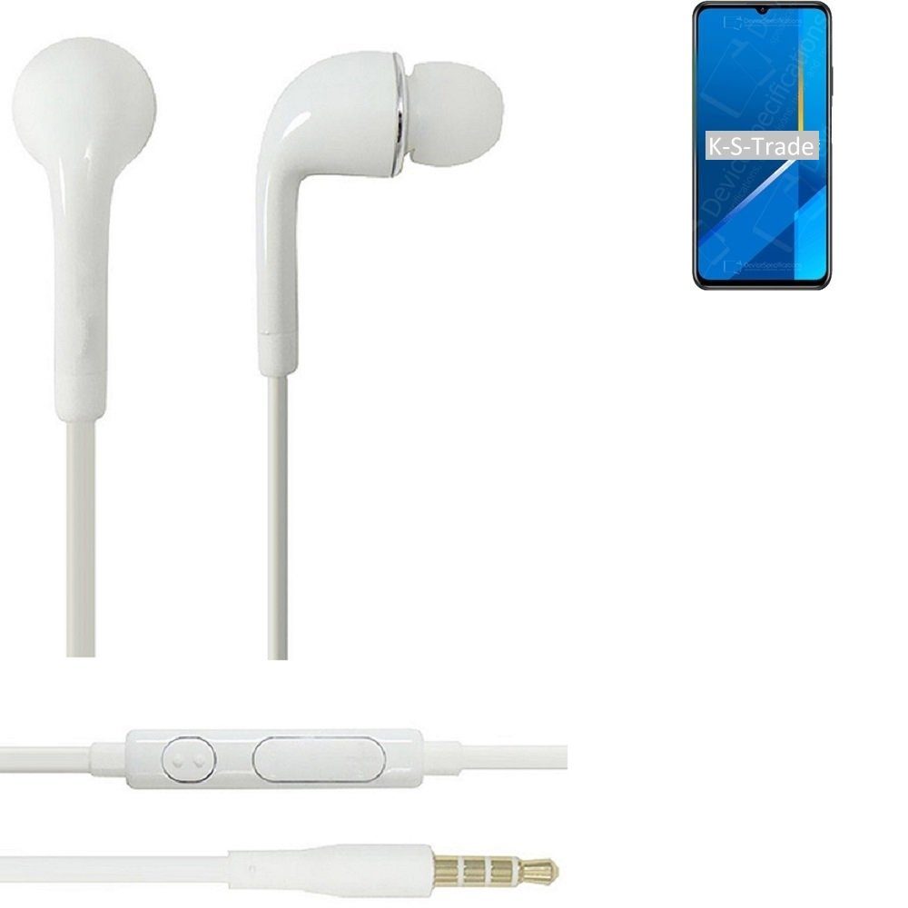 K-S-Trade für weiß Max X10 In-Ear-Kopfhörer Headset (Kopfhörer 3,5mm) Mikrofon Lautstärkeregler Honor Huawei mit u