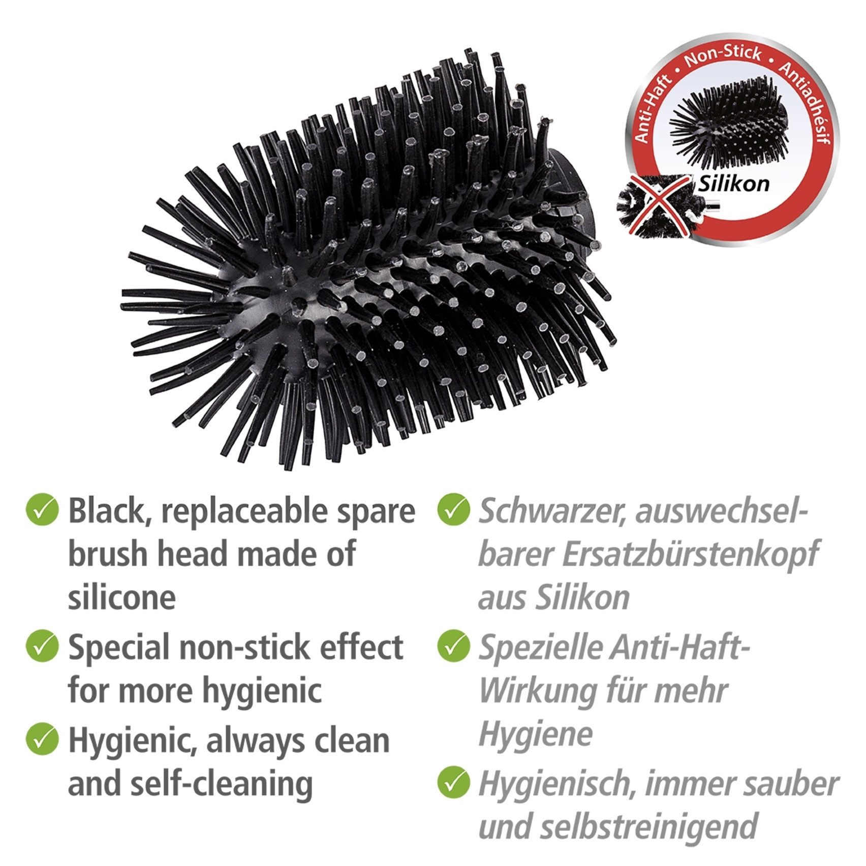 WENKO WC-Reinigungsbürste, (Set, 4-tlg), Ersatzbürstenkopf für WENKO WC-Bürsten, Ø 7,5cm, Silikonborsten
