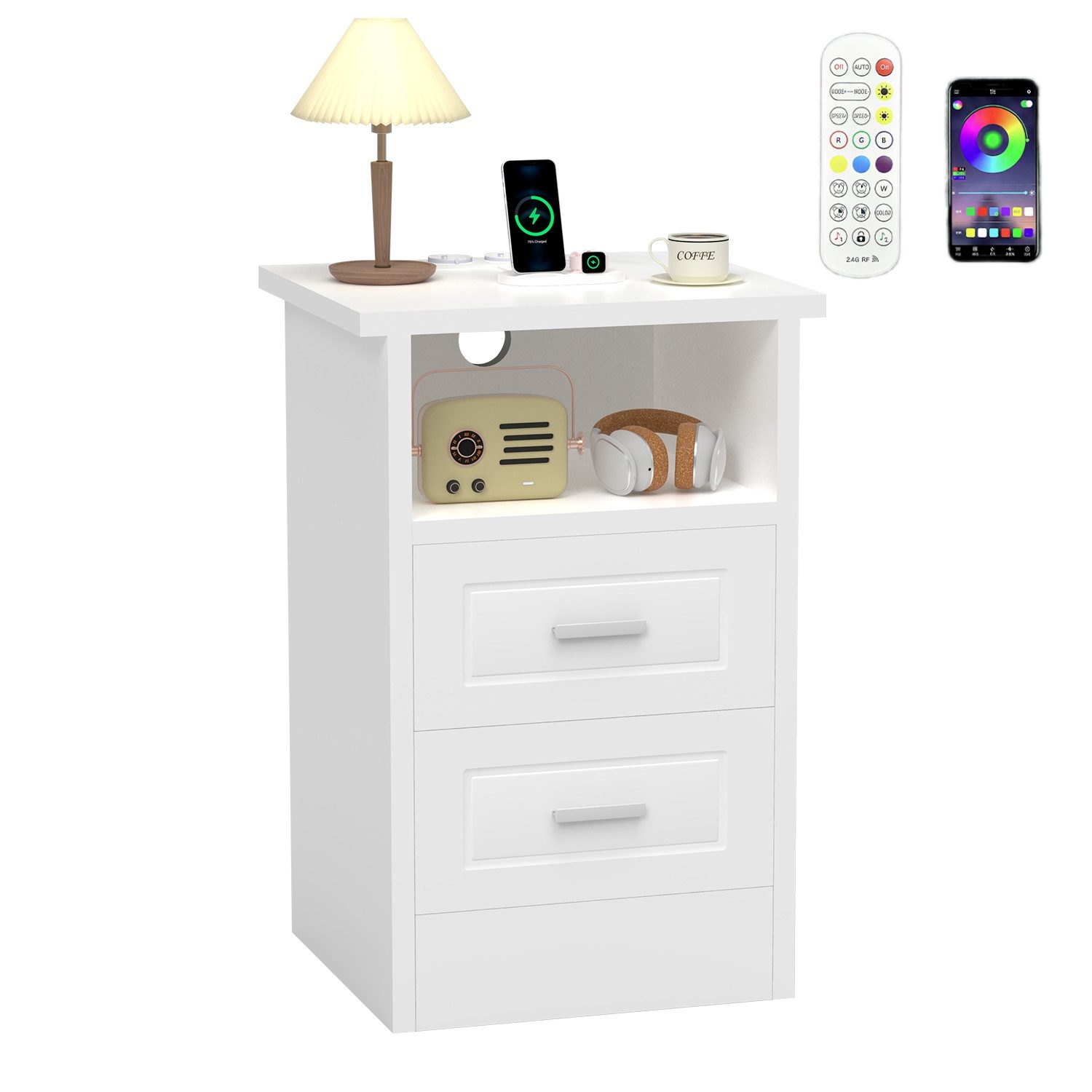 oyajia Nachttisch mit Beleuchtung LED und Ladefunktion USB & Type-C, Nachts günstig online kaufen