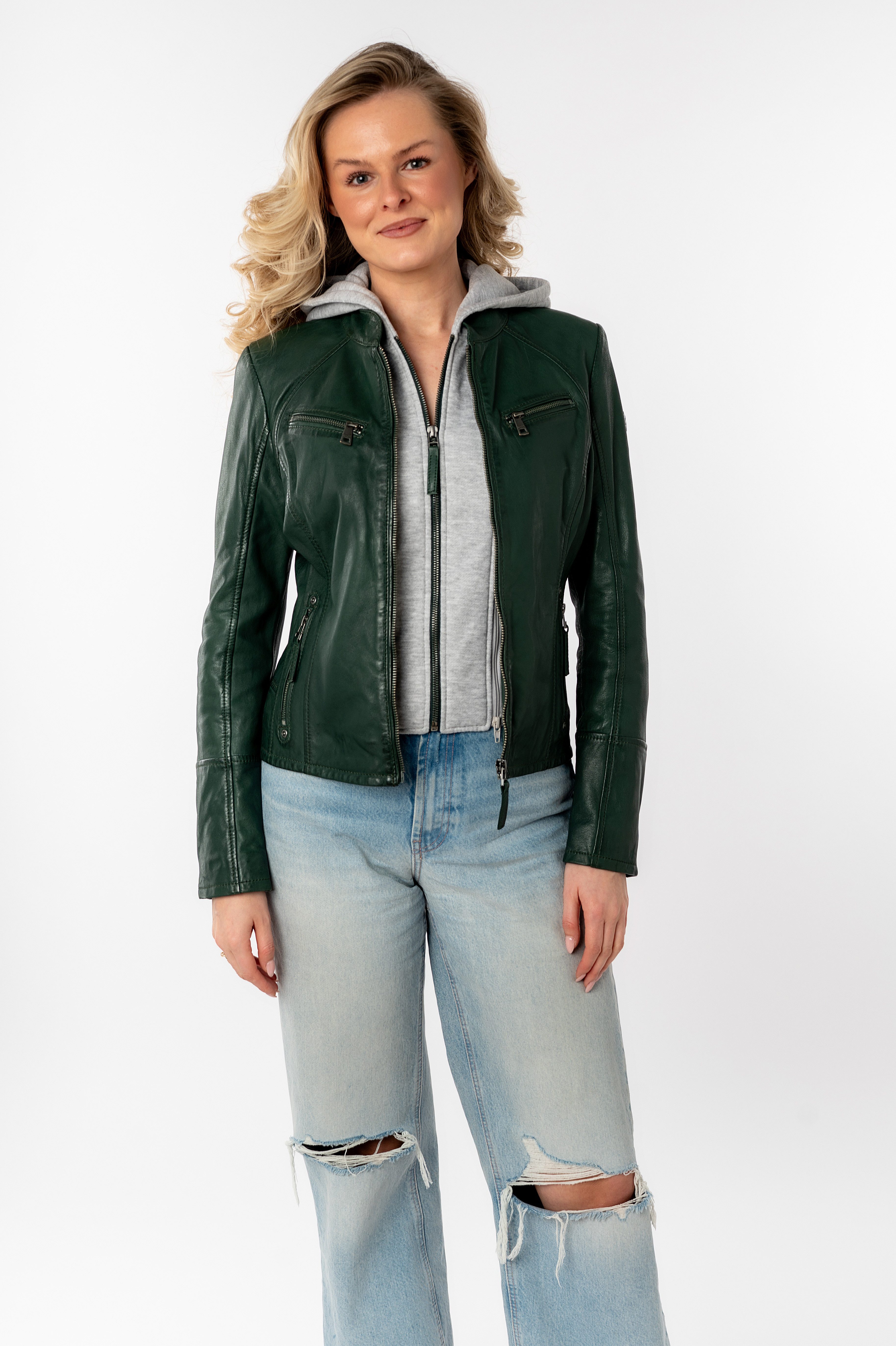 Mauritius Lederjacke Nola LEGV mit abnehmbarer Jersey-Kapuze günstig online kaufen