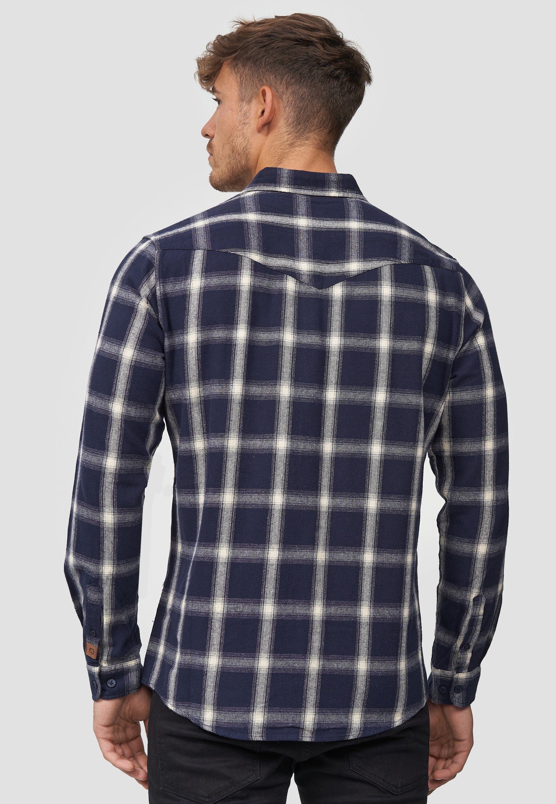 Indicode Langarmhemd Herren Altin Herrenhemd Langarm Flanellhemd im Karo-Design