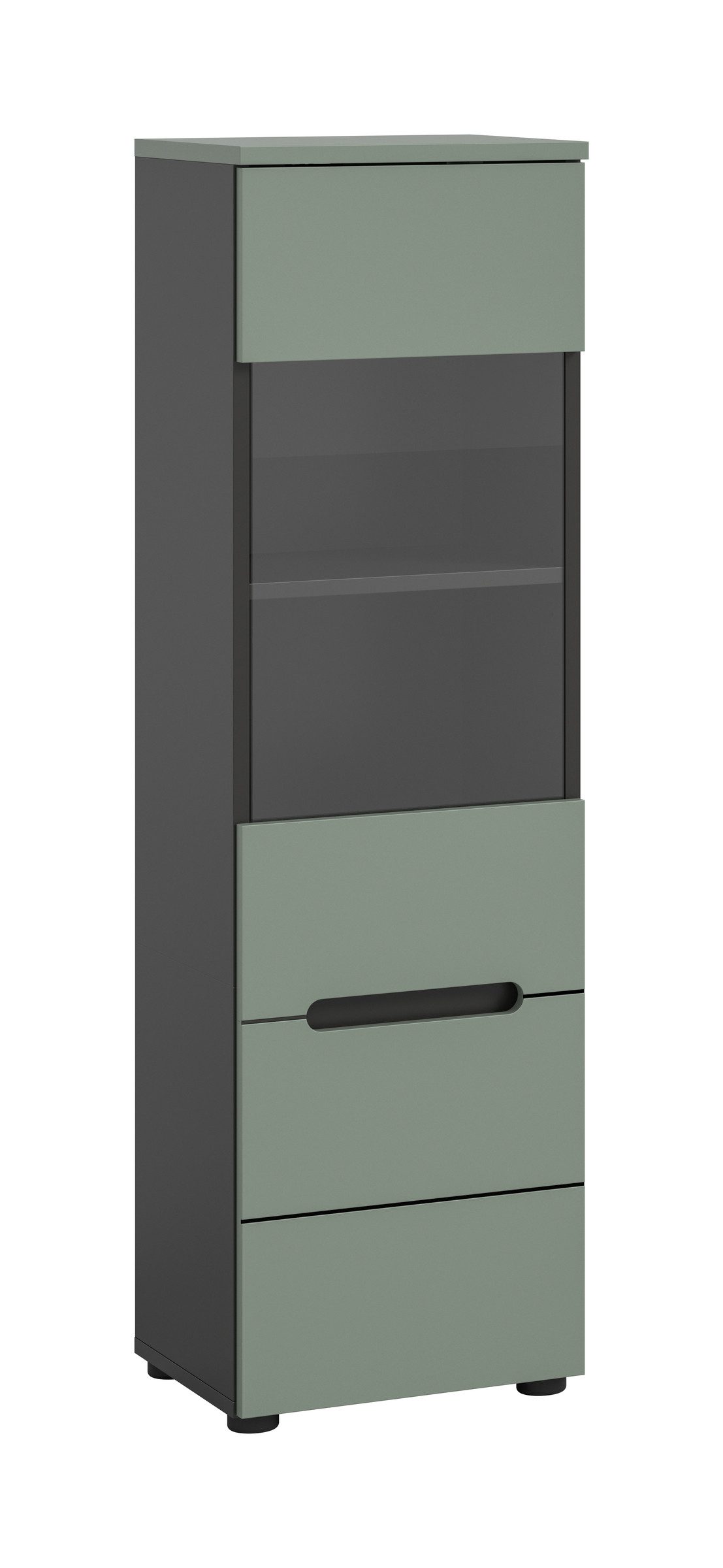 freiraum Vitrine Canu in Basalt Grau / Smoke Green - 36x125x33cm (BxHxT)