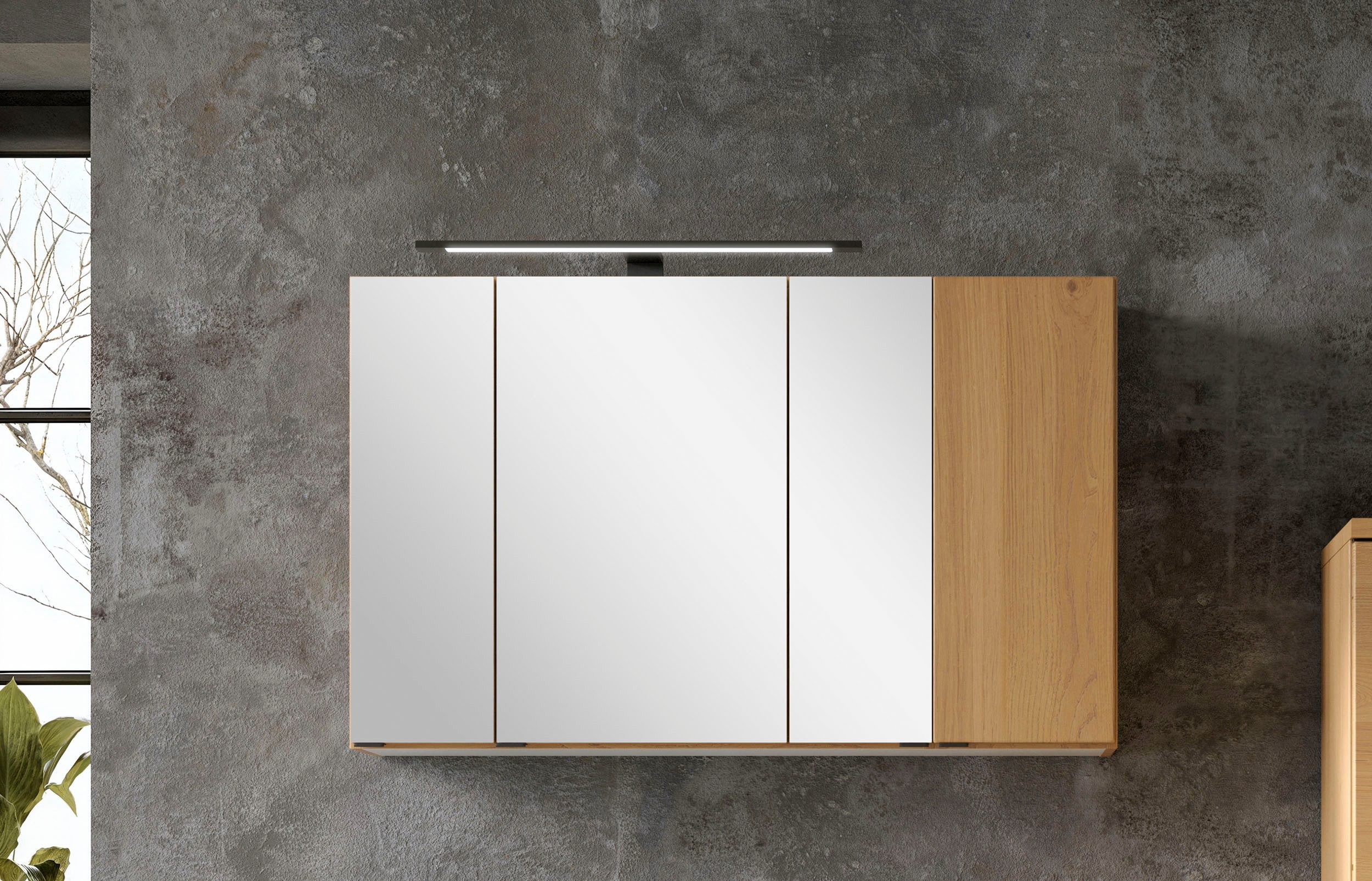 welltime Spiegelschrank MAILAND, gedämpfte Scharniere, LED-Aufbauleuchte (Maße (B/H/T): ca. 105/64/20 cm) Wildeiche, LED-Aufbauleuchte, gedämpfte Scharniere