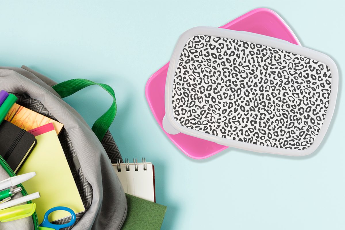 Mädchen, Kinder, für Kunststoff Brotdose Muster, - - Weiß Brotbox Pantherdruck Schwarz rosa - Erwachsene, MuchoWow Kunststoff, Design - Lunchbox (2-tlg), Snackbox,