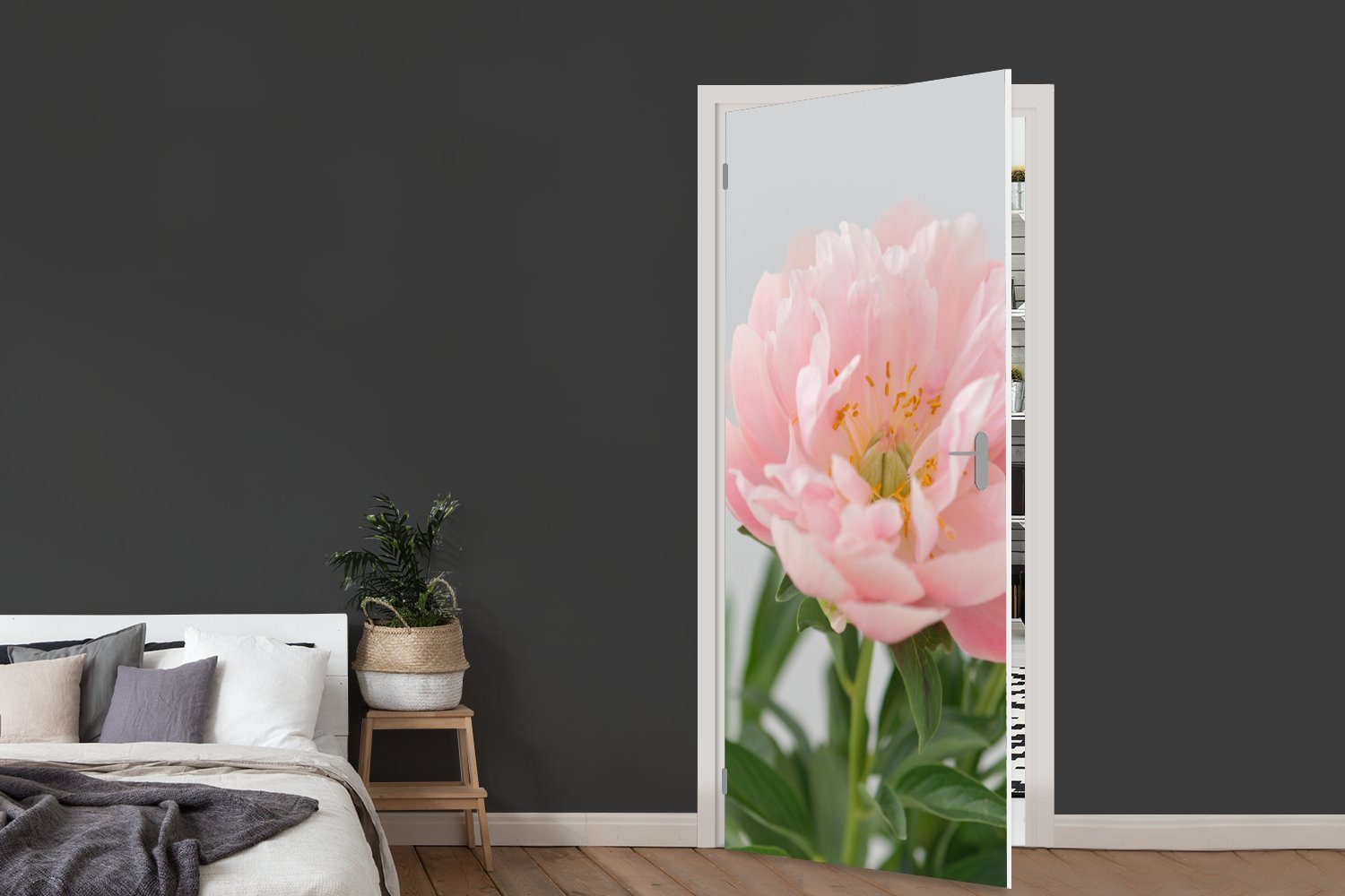 MuchoWow Türtapete Blumenstrauß (1 bedruckt, Tür, aus 75x205 Türaufkleber, Matt, Pfingstrosen, für rosa St), cm Fototapete