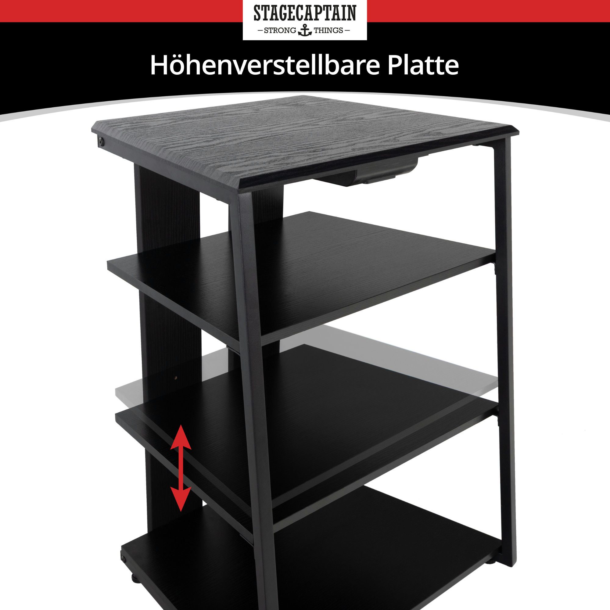 Stagecaptain TV-Regal HR-604 BK Audio Rack - Stylisches HiFi-Regal für Musikliebhaber, Inkl. kleine Schublade für Zubehör – Bild 4 von 5