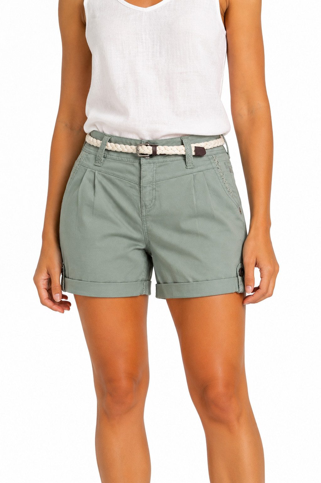 SUBLEVEL Bermudas Damen Short Bermuda kurze Hose Sommer Chino Stoff Hose mit Gürtel