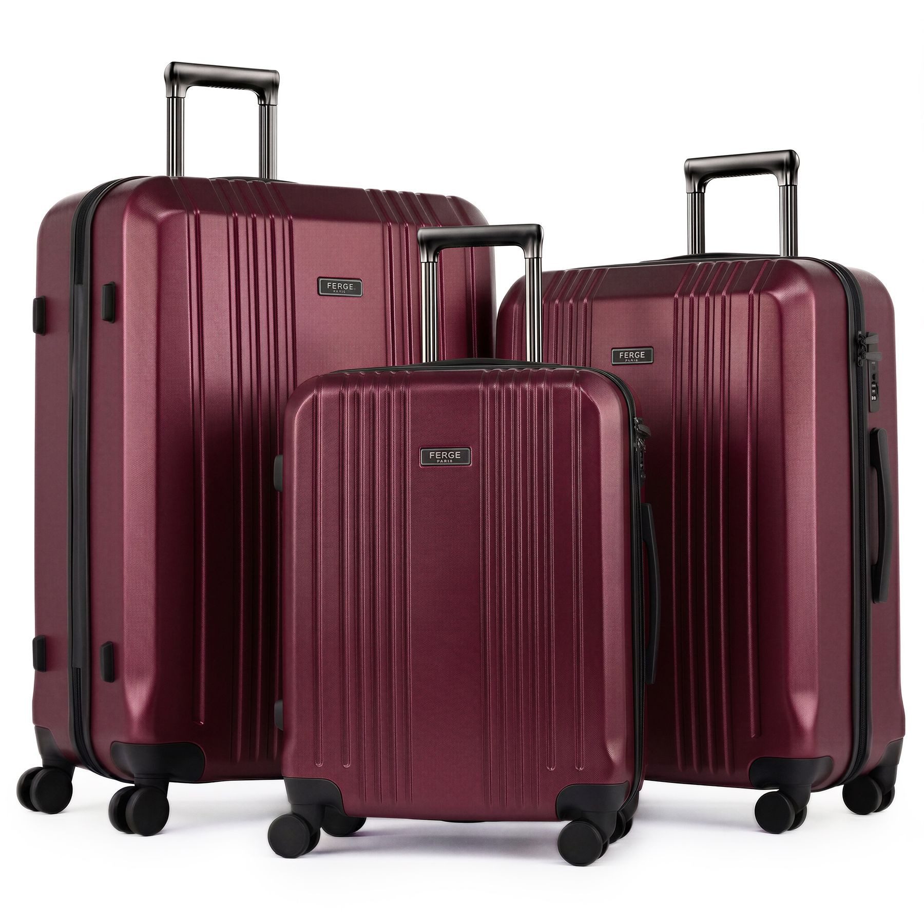 FERGÉ Kofferset Hartschale 3 teilig Koffer Set CANNES TSA-Schloß Burgund, 4 Rollen Rollen, (3 tlg), Trolley 3er Koffer Set, Premium Reisekoffer 4 Doppelrollen TSA-Schloss