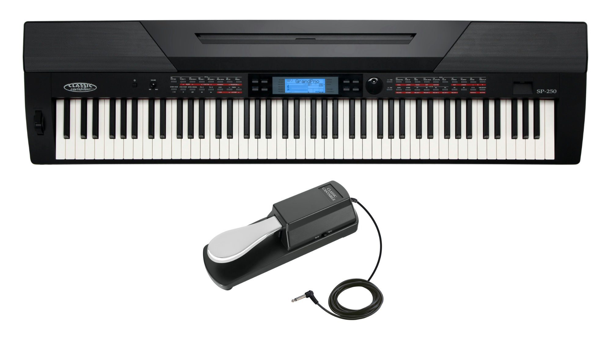 Classic Cantabile Stage-Piano »SP-250 Stagepiano SET inkl. Pedal (88  Tasten, Hammermechanik, Anschlagdynamik, MIDI, USB, Aufnahme- &  Begleitfunktion, inkl. Notenständer, Netzteil, Sustainpedal)«,  Begleitautomatik