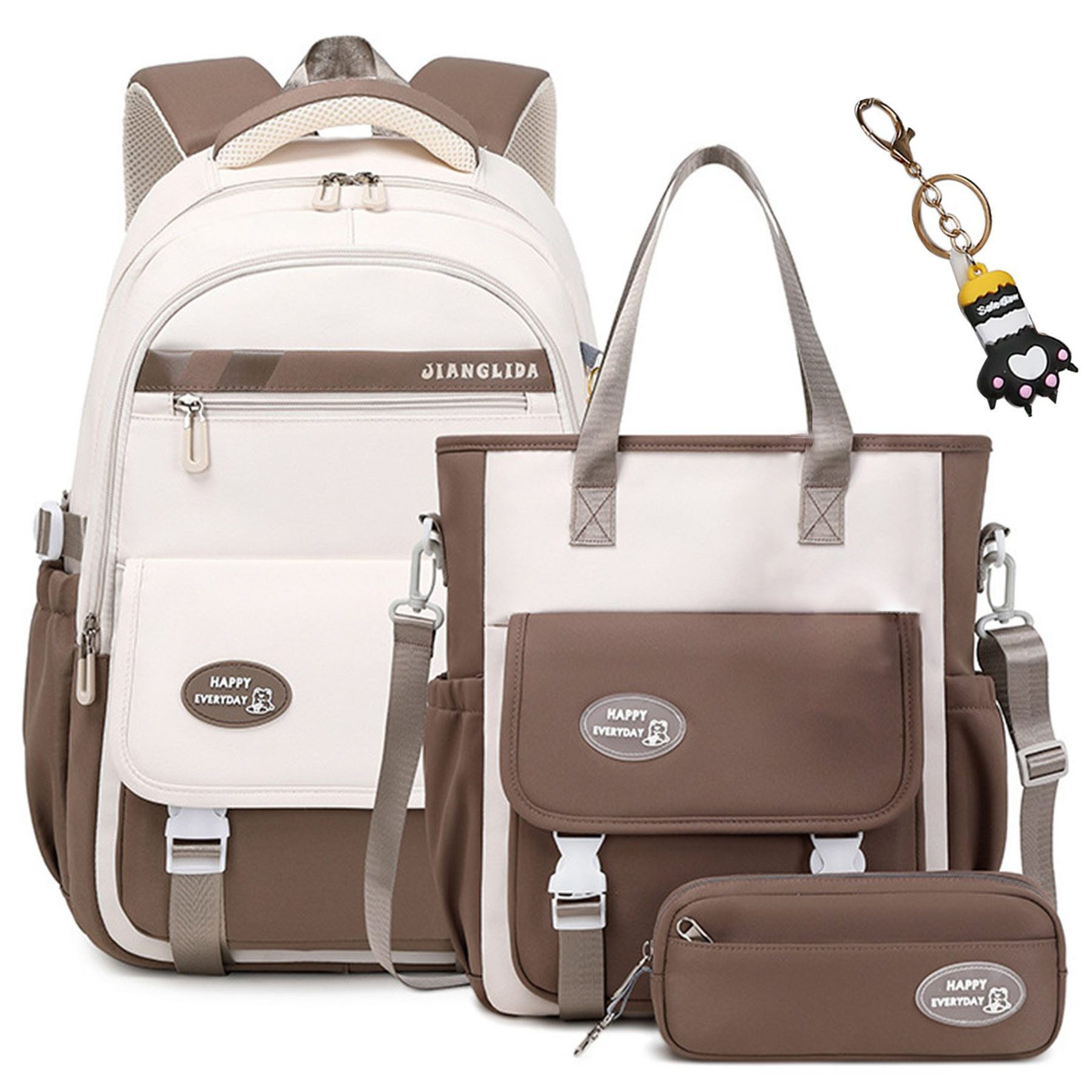 Mutig Schulrucksack Schulrucksack Teenager,Schulranzen-Set 3-teilig,große Kapazität (Wasserdicht Schulranzen,Unisex Geeignet für Mittelstufe-Universität, Mit Anhänger für jugendliche zum Schulbesuch,Einkaufen,Camping usw), Mit ergonomischem Design zur Entlastung von Schultern und Rücken