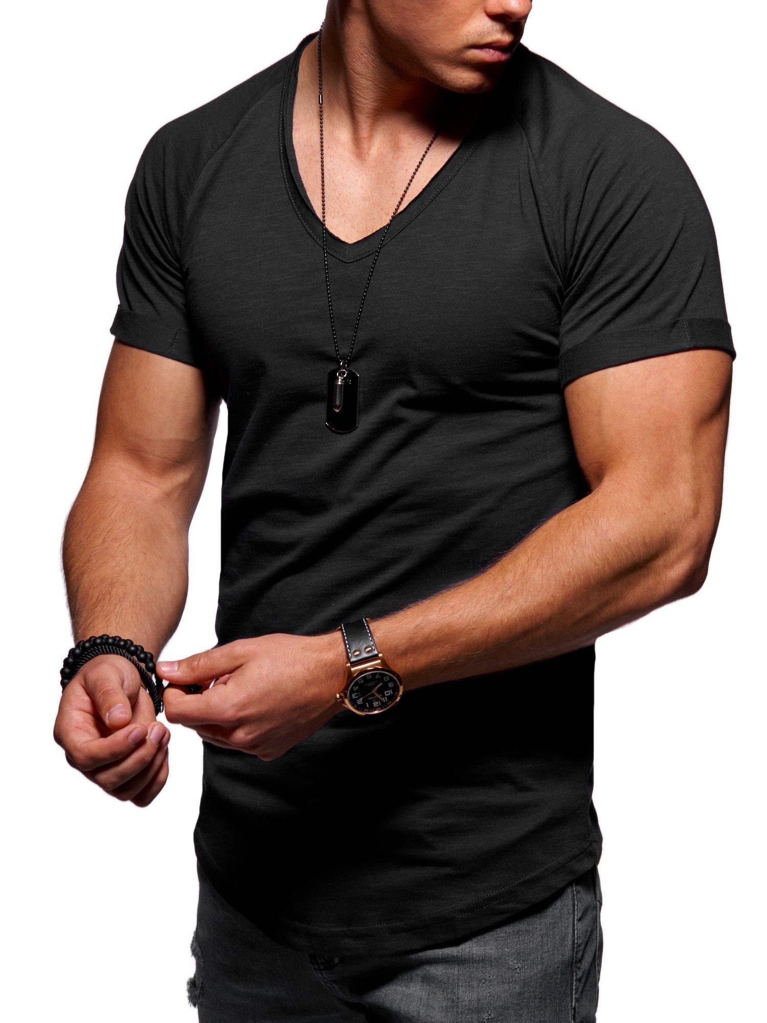 behype mit V-Ausschnitt modernem DANNY T-Shirt schwarz