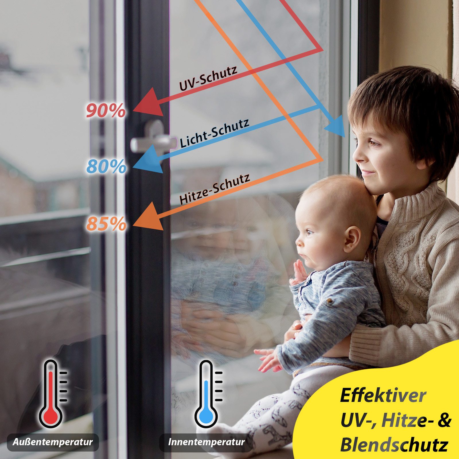 Midori Fensterfolie, glatt, Sonnenschutz-Fensterfolie UV-Schutz Spiegelfolie 119 x 200 cm