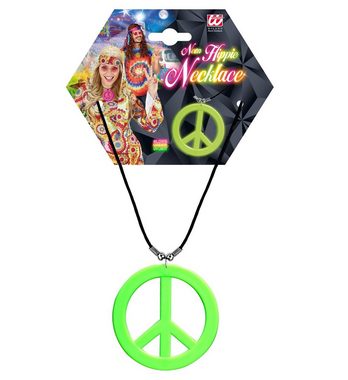 Widmann S.r.l. Kostüm Hippie Halskette 'Peace' 50077, Neon Grün - Schmu