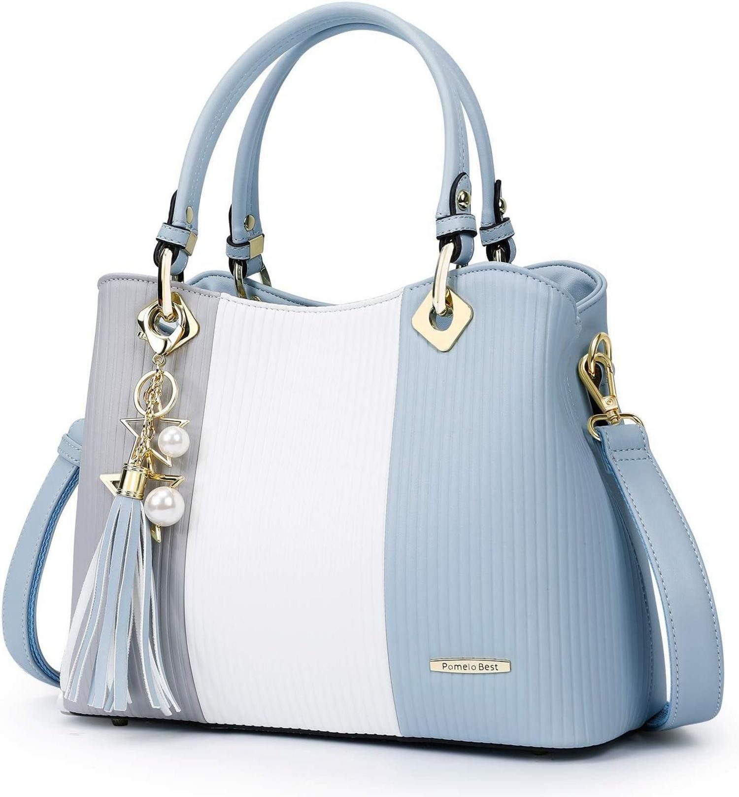 Schultertasche Damen Handtasche gestreift mehrfarbig Umhängetasche mit Innentaschen