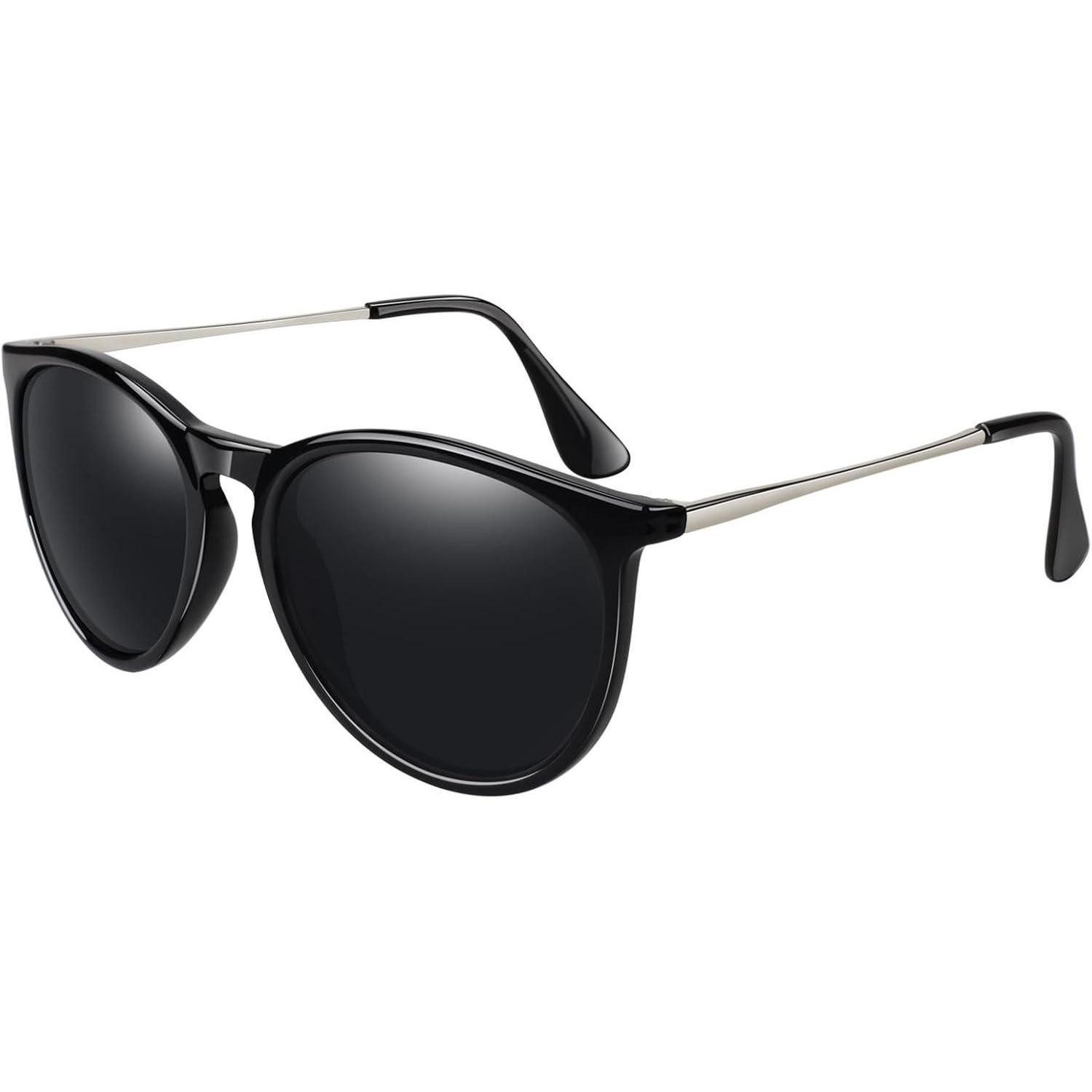 LuxusKollektion Retrosonnenbrille Sonnenbrille Damen Rund Polarisiert UV400 Schwarz Glänzend