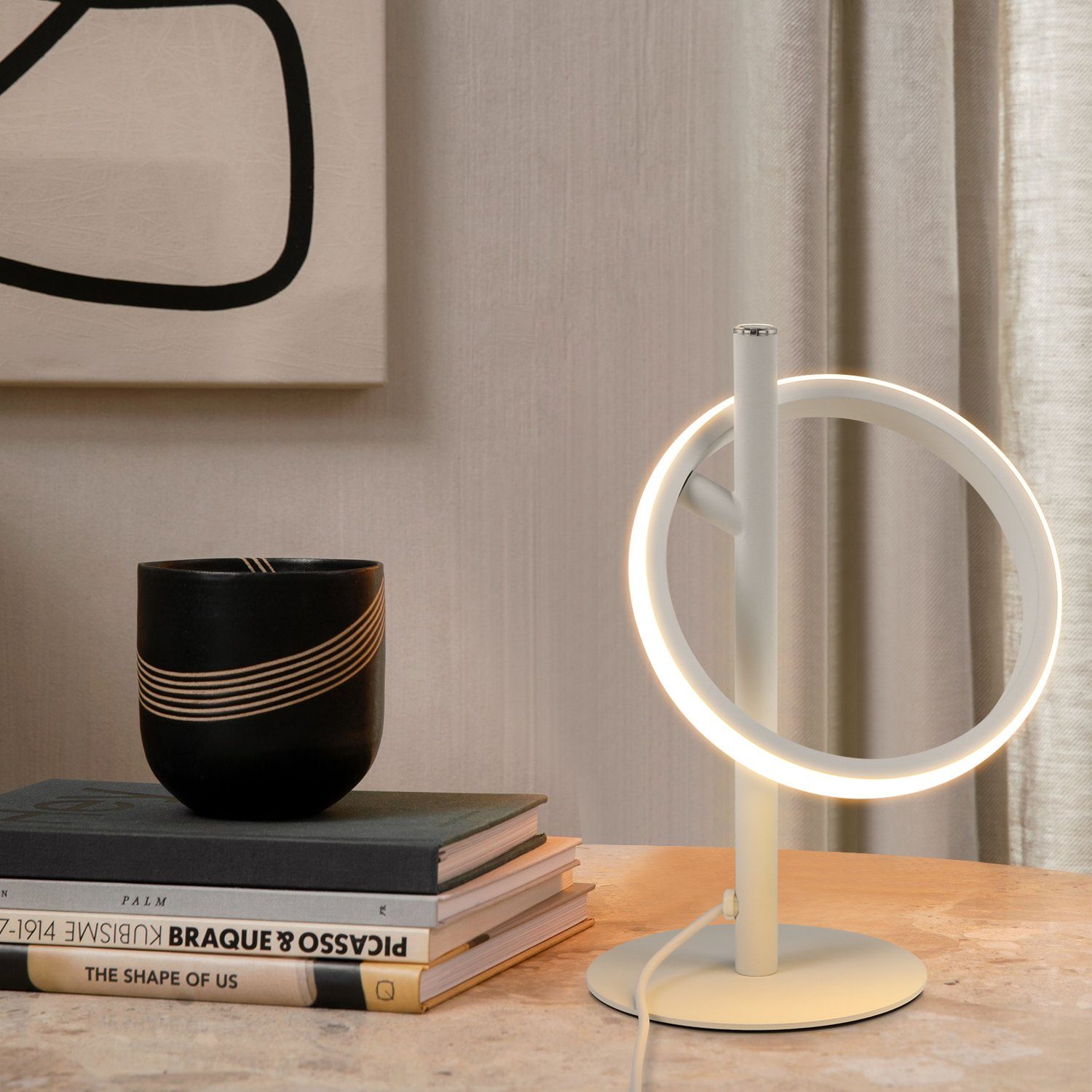 Ring, Abnehmbar ZMH Ringform 3000K, Modern Warmweiß Weiß Schreibtischlampe, Tischleuchte LED 1-Flammig Drehbar