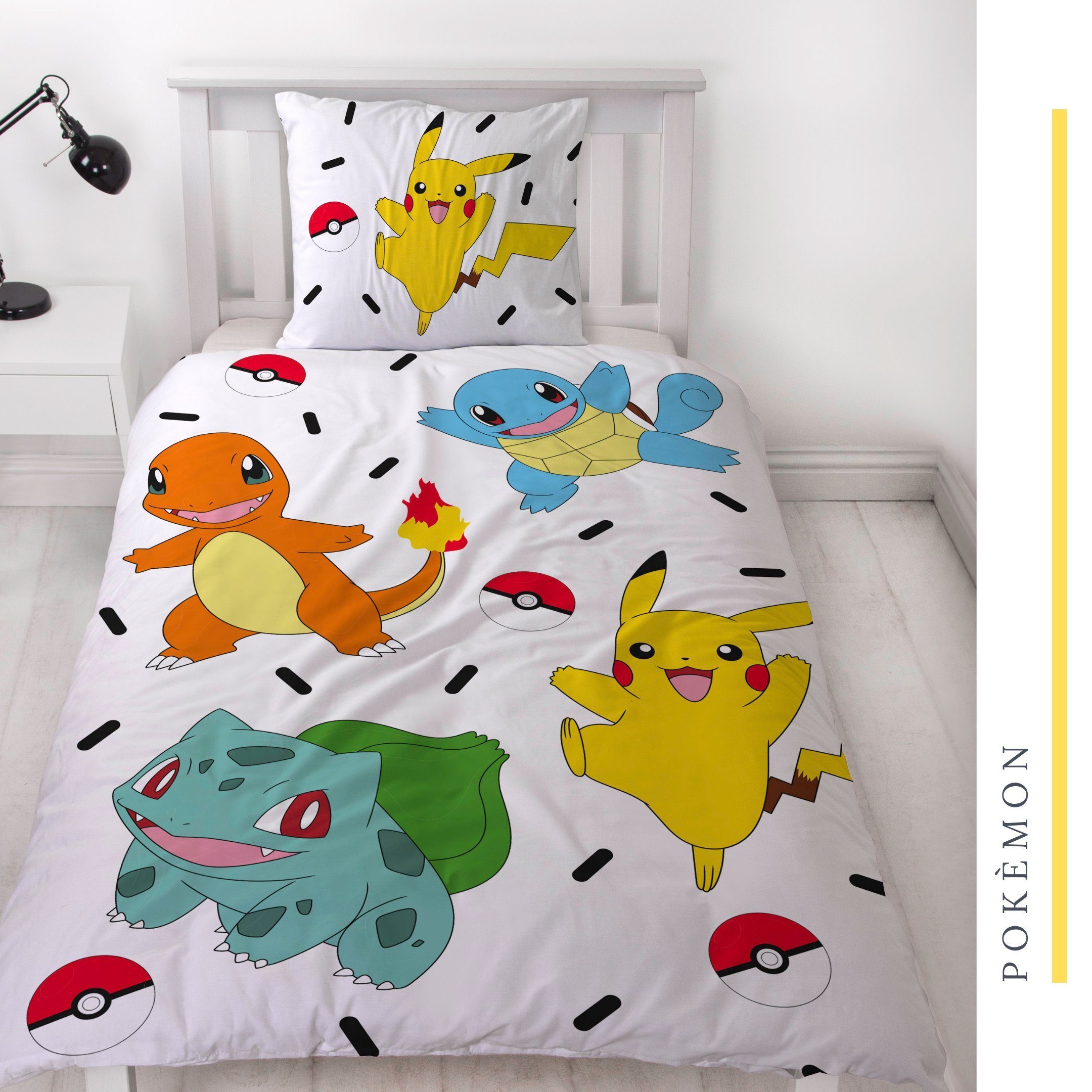 Bettwäsche für Pokémon Baumwolle 2 teilig, % Biber Friends Renforcé, 135x200 & oder cm, 100 80x80 MTOnlinehandel, Game Renforcé, Jugend Kinder, Pikachu + Teenager,