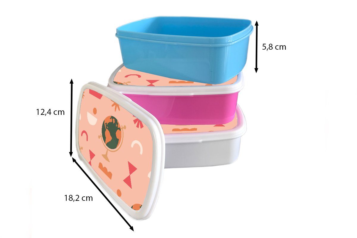 MuchoWow Lunchbox Weltkugel (2-tlg), Brotdose - Brotbox Rosa Kunststoff Erwachsene, Snackbox, Kinder, für Abstrakt, - Mädchen, Kunststoff