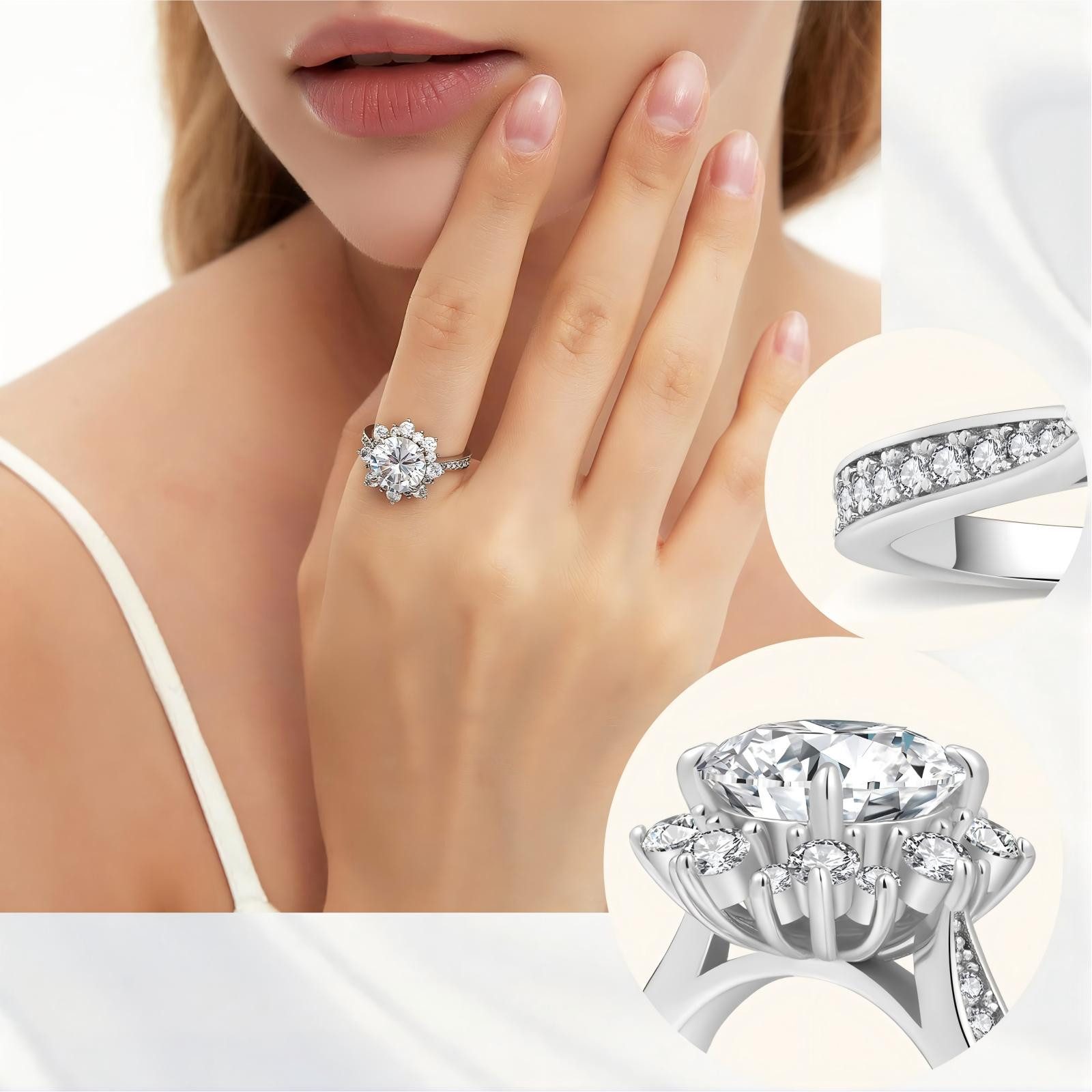 Jumpeak Diamantring 1/2/3 Karat Diamantringe,585er Goldringe,Diamantringe mit Blumenmuster, Damen-Verlobungsringe, Hochzeitsgeschenke, Geburtstagsgeschenke,IGI
