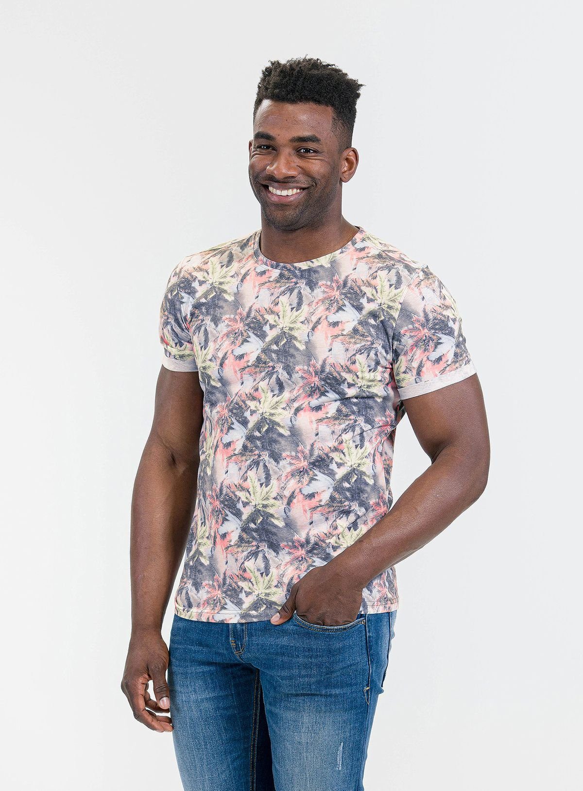 Key Largo T-Shirt Florida Hawaii Look Palmennmuster MT00403 Rundhals-Auschnitt bedruckt kurzarm slim fit