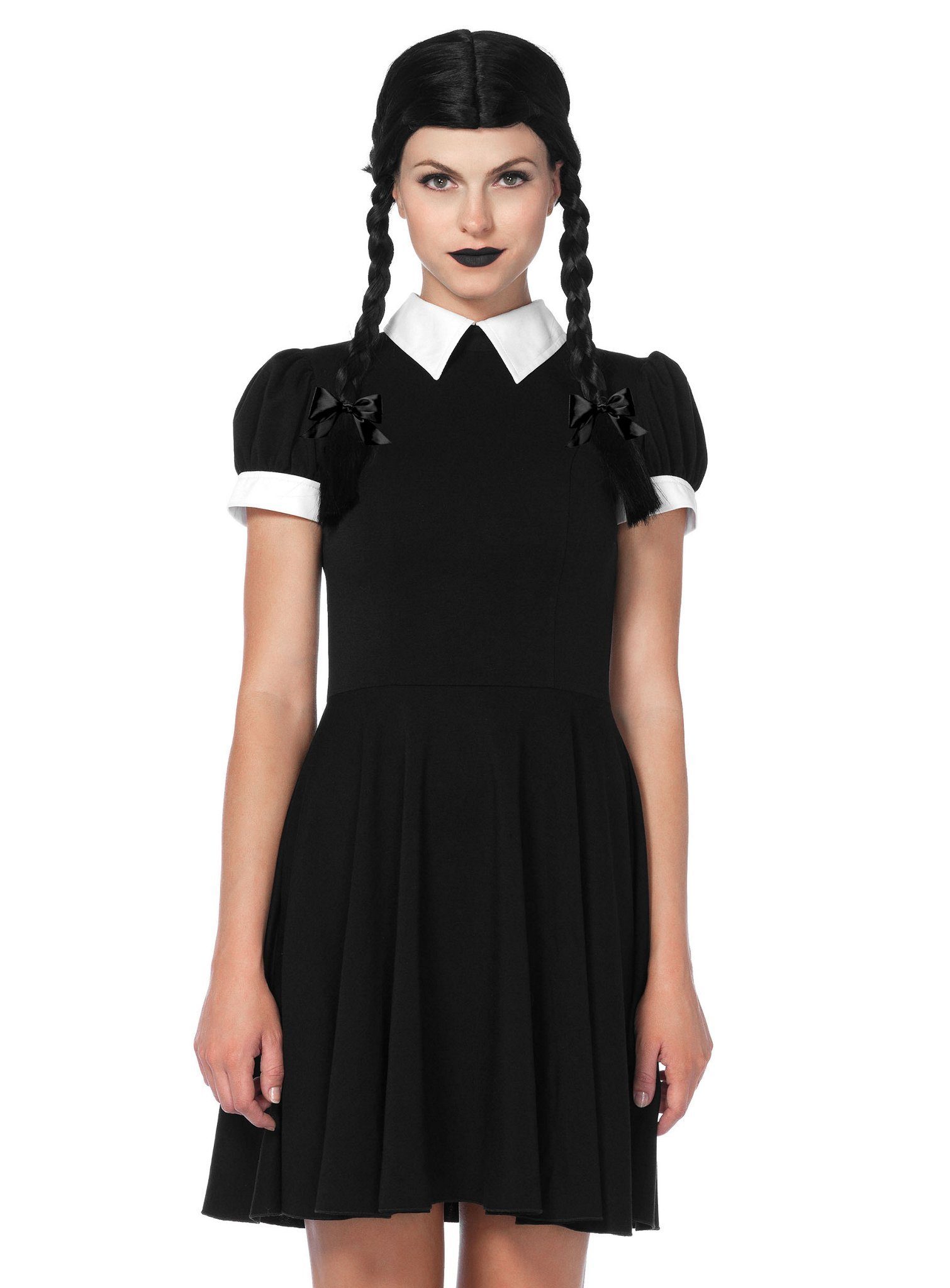 Leg Avenue Kostüm Gothic Schulmädchen, Düsteres Schoolgirl Outfit mit Zopfperücke