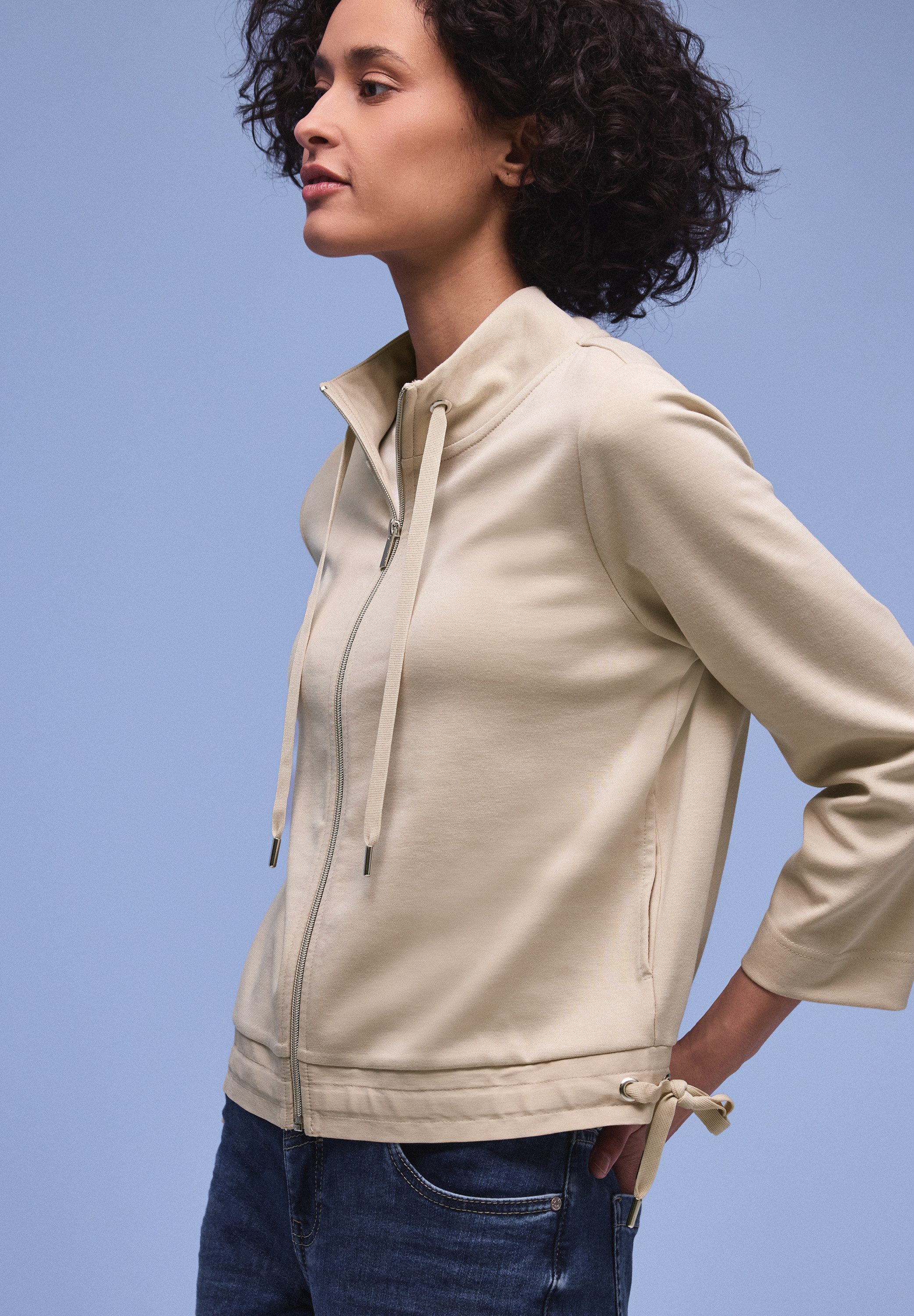 STREET ONE Sweatjacke 3/4-Arm mit Stehkragen und Kordelzügen