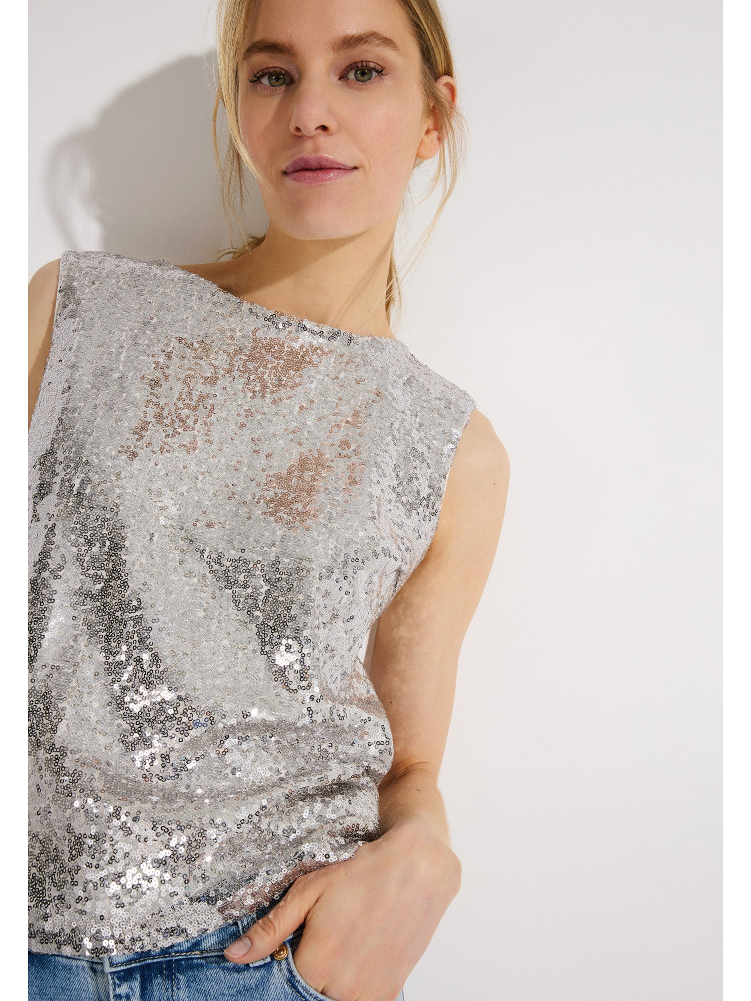 MORE&MORE Shirttop glitzerndes Top, Pailletten