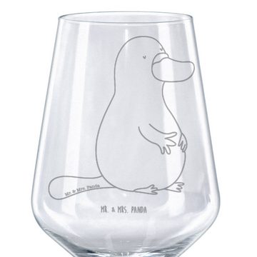 Mr. & Mrs. Panda Rotweinglas Schnabeltier Mut - Transparent - Geschenk, Meerestiere, Hochwertige W, Premium Glas, Spülmaschinenfest