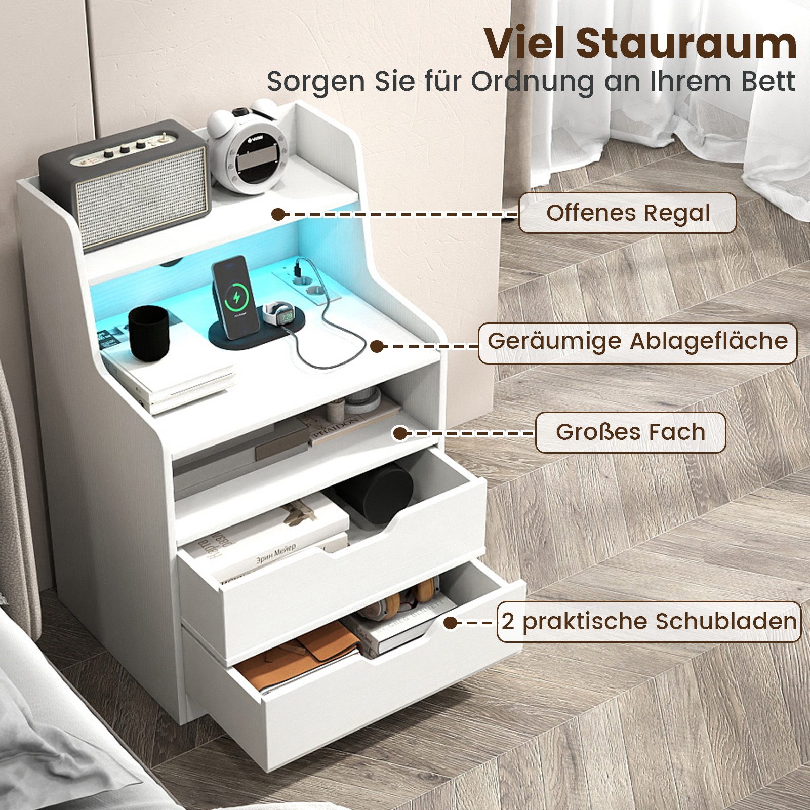 COSTWAY Nachttisch (1-St)
