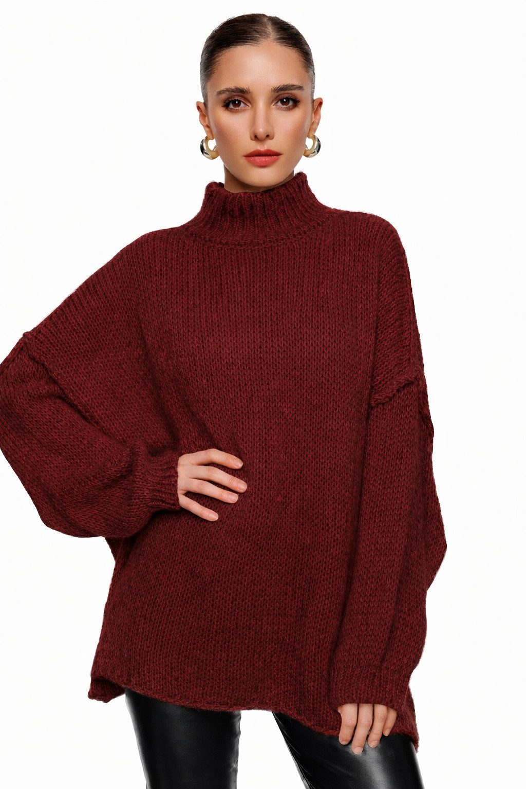 Worldclassca Longpullover WORLDCLASSCA Damen Oversize Strickpulllover Lang Pulli mit Steh Kragen Neue Kollektion - Stilvolle und gemütliche Strickmode für Damen