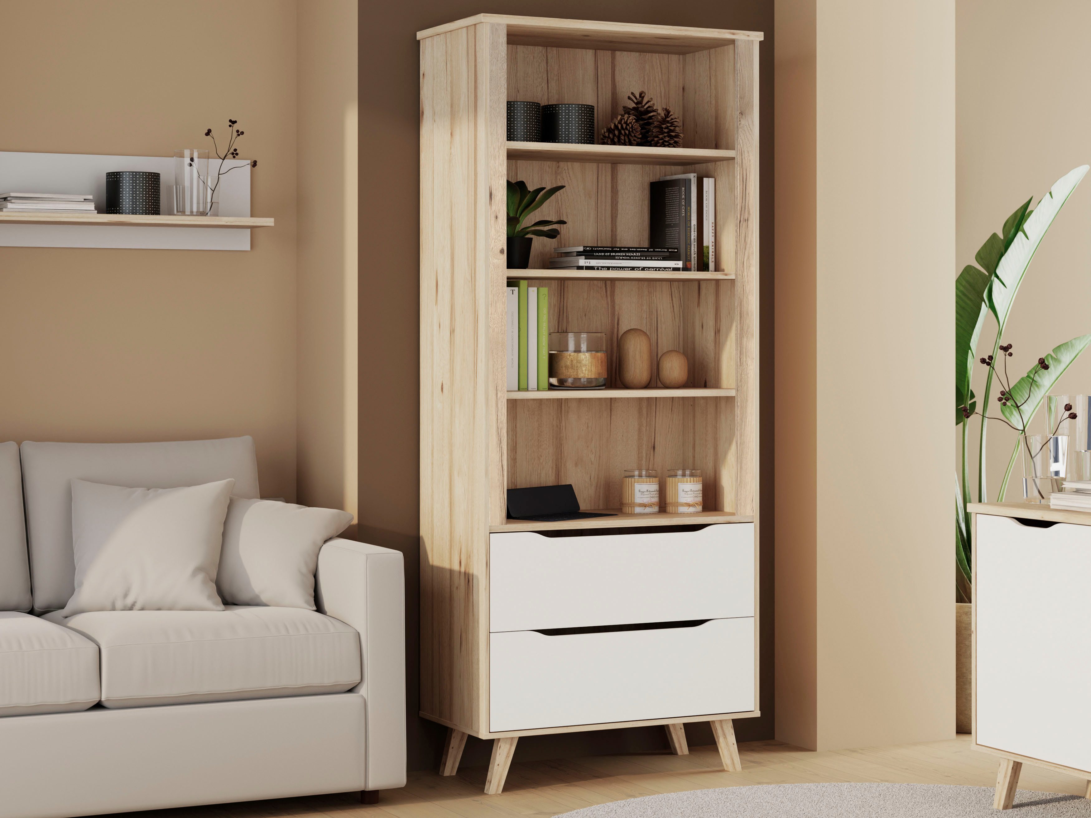 FORTE Wandregal Vankka Regal 2 Schubkästen, Regal, Holzfüße, Einlegeböden v günstig online kaufen