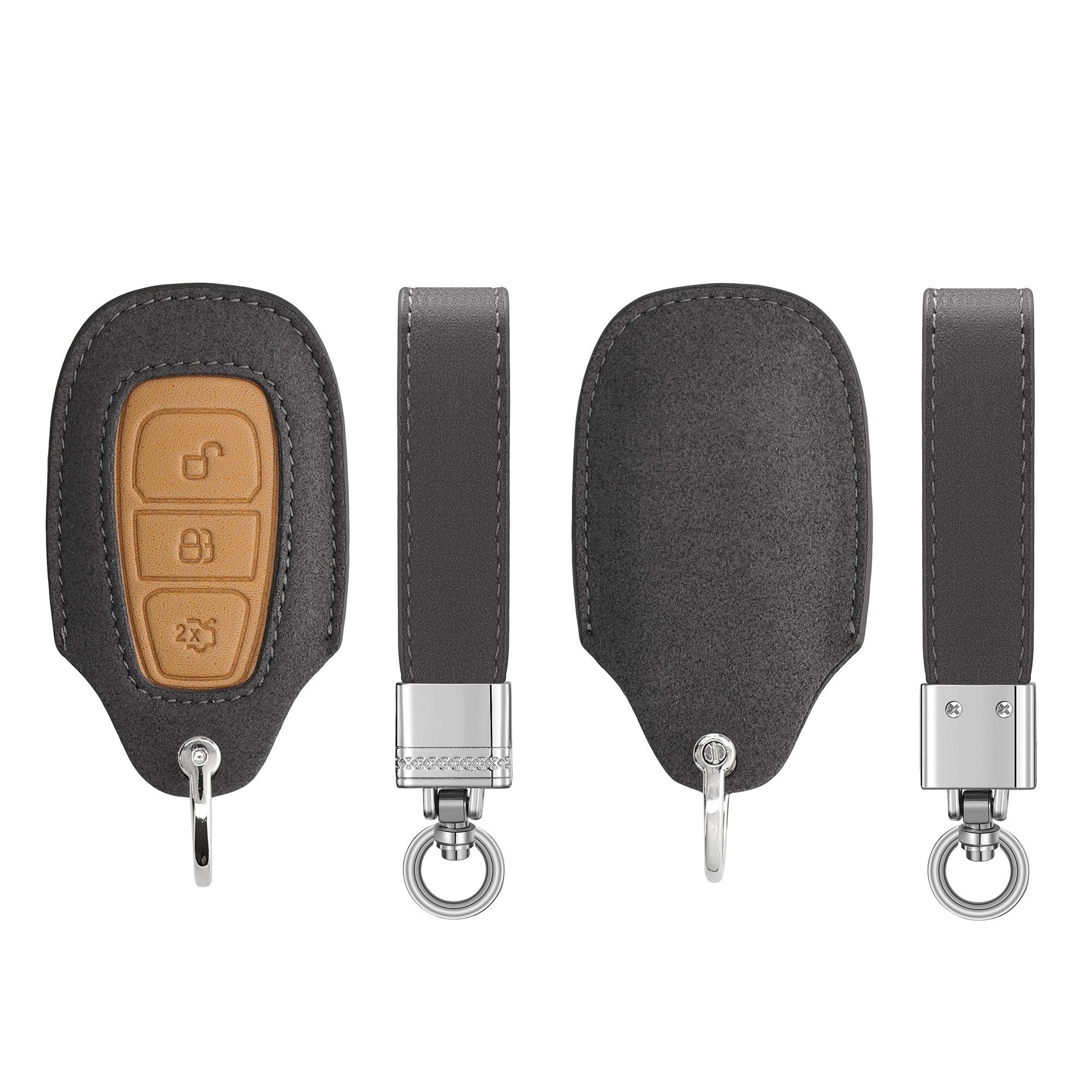 kwmobile Schlüsseltasche Autoschlüssel Kunstleder Hülle für Ford, Schlüsselhülle Schlüssel Case - Cover in Grau Braun