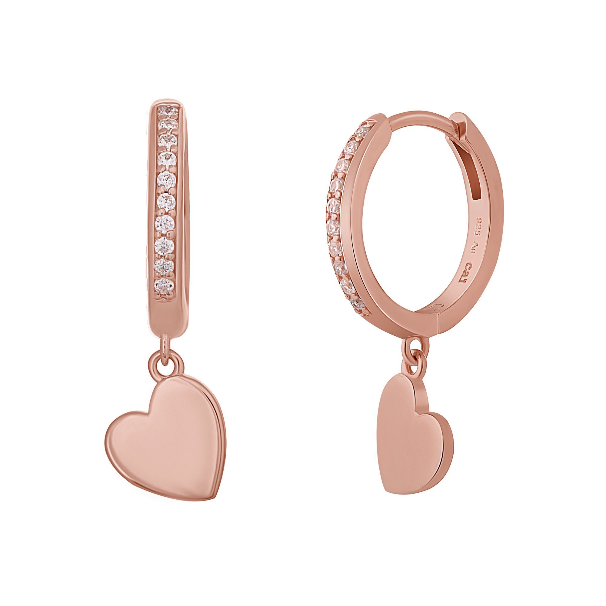CAÏ Paar Серьги-кольца 925 Sterling Silber rosé vergoldet Herz Zirkonia