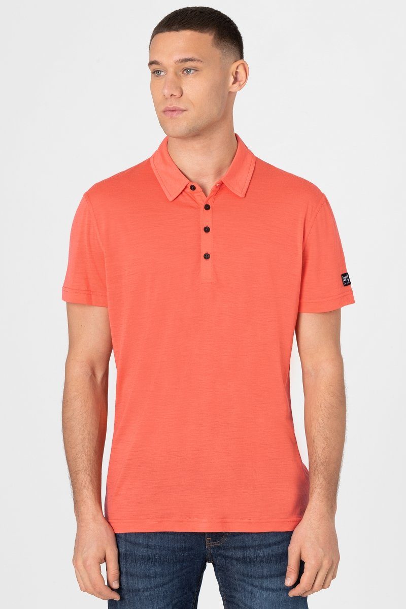 SUPER.NATURAL T-Shirt Merino Poloshirt M TRAVEL POLO pflegeleichter Merino-Materialmix Living Coral