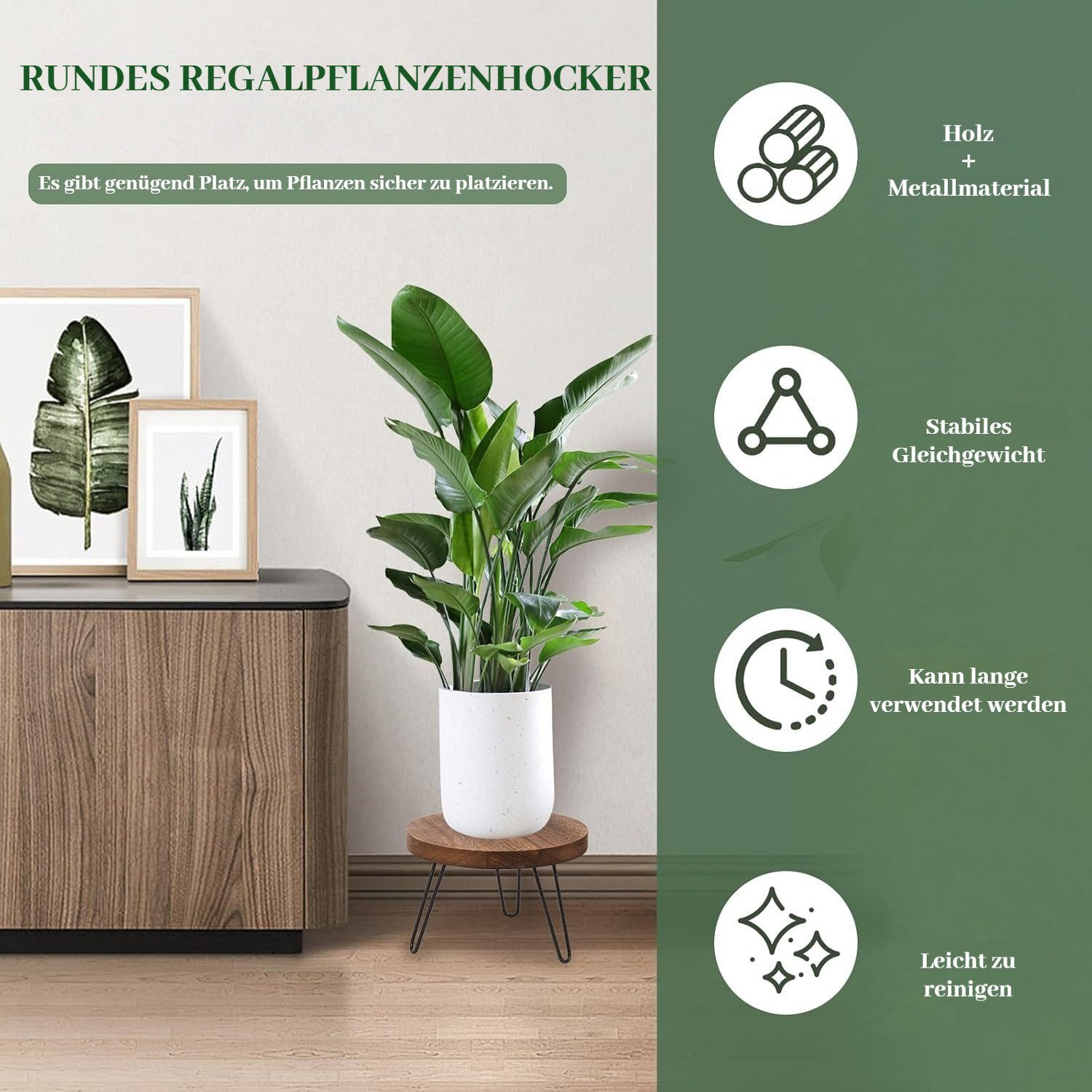 BlingBin Blumenhocker Pflanzenständer Holz, Blumenständer Rund Blumenhocker mit 3 Füßen (1 Stück, 1 St., 25,4 x 25,4 x 17,8 cm), für Verschiedene Topfgrößen Pflanzenregal Pflanzenhocker für Haus