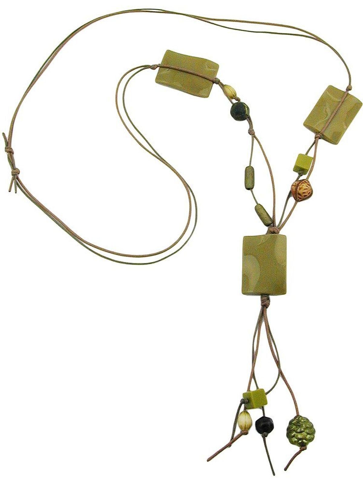 90cm Kordel Gallay 3x Y-Form 35x25mm (1-tlg) Perlenkette Viereck gewellt oliv-glänzend
