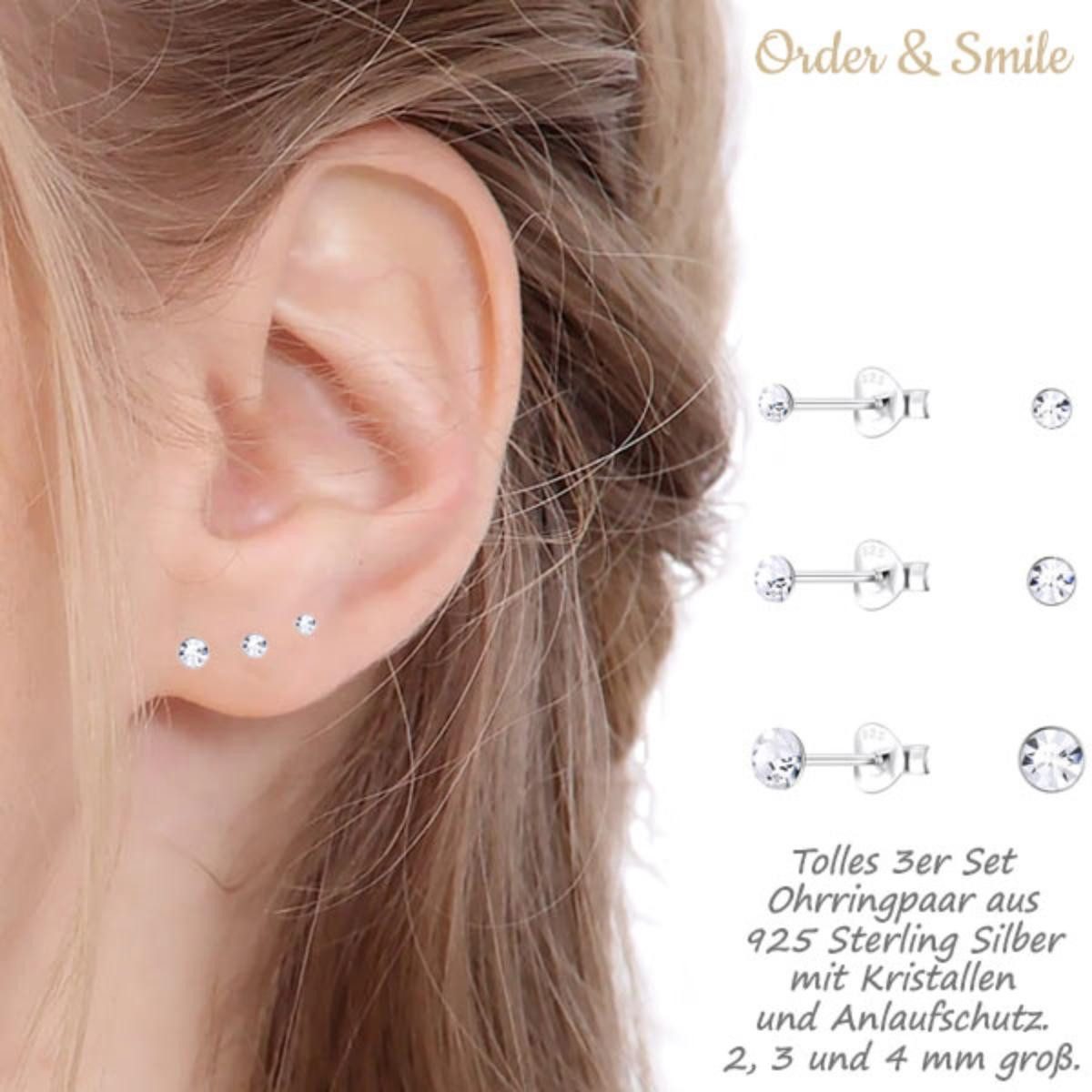 Order & Smile Schmuck Ohrstecker-Set 3er Stecker Set Basic Ohrstecker Krist günstig online kaufen