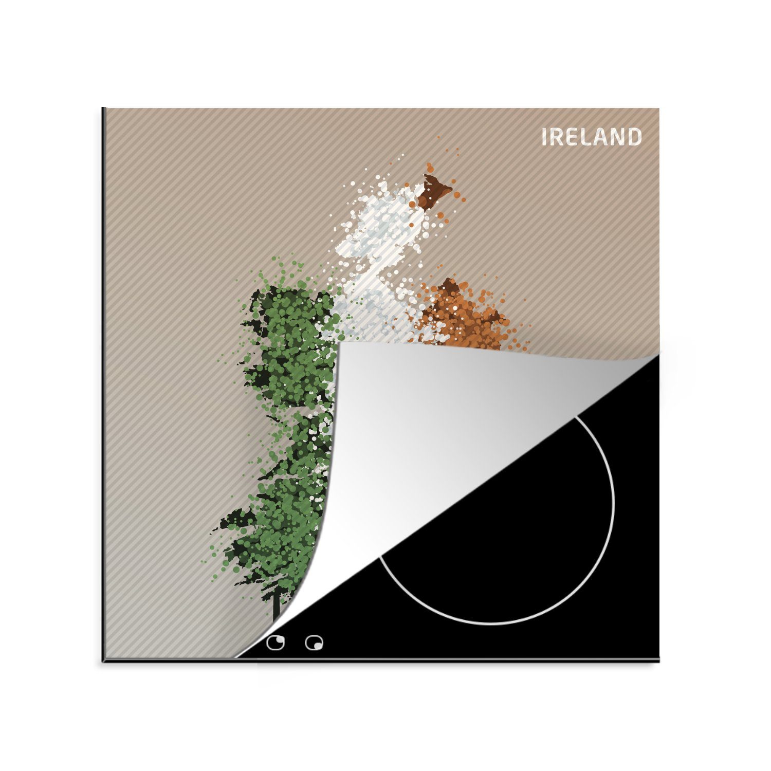 MuchoWow Herdblende-/Abdeckplatte Aquarellkarte von Irland, Vinyl, (1 tlg), 78x78 cm, Ceranfeldabdeckung, Arbeitsplatte für küche