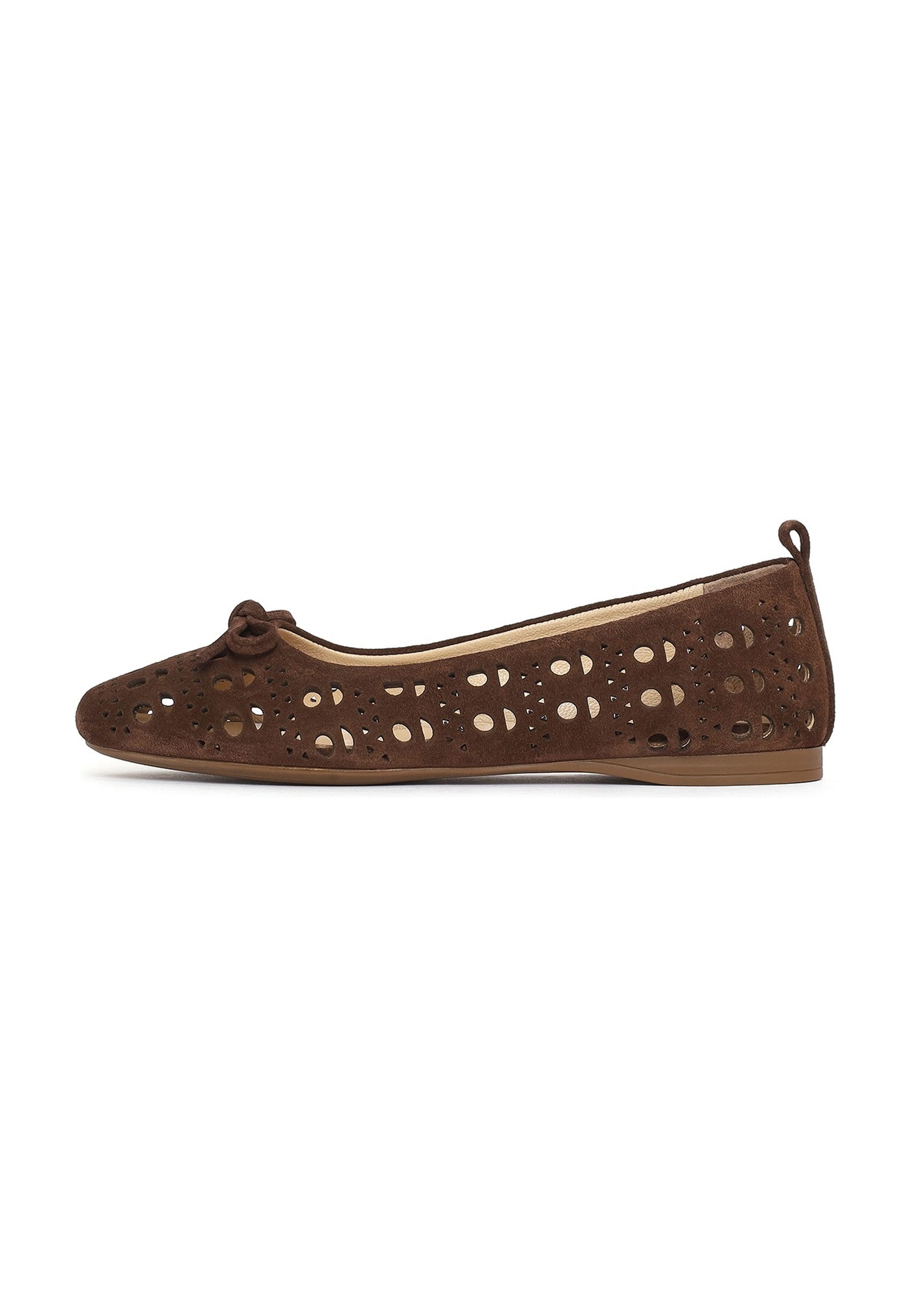 Derimod Ballerinas aus Veloursleder Ballerina Echtes Leder, Lasergeschnittenes Design, Slip-on-Stil, Lederfutter