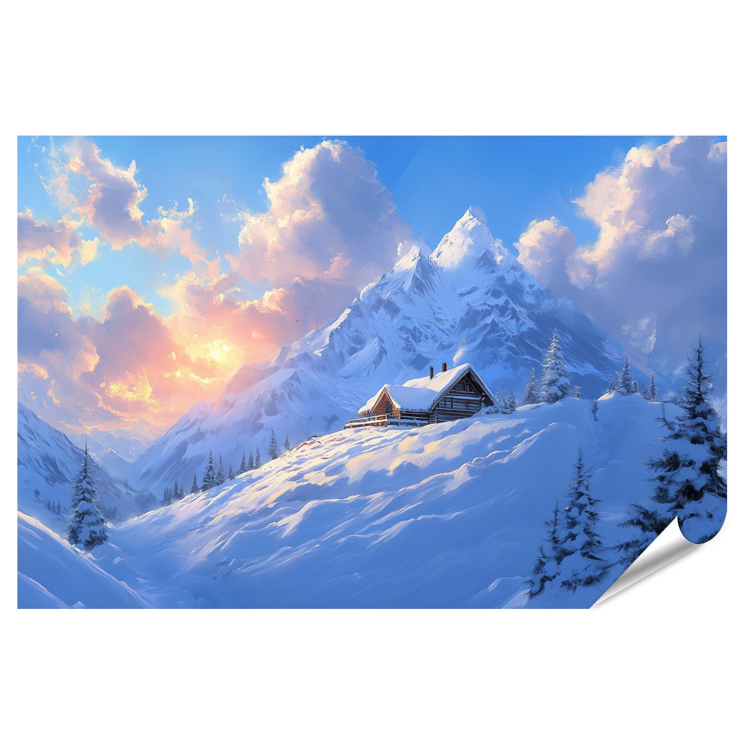 islandburner Poster Verschneite Berglandschaft bei Sonnenuntergang günstig online kaufen